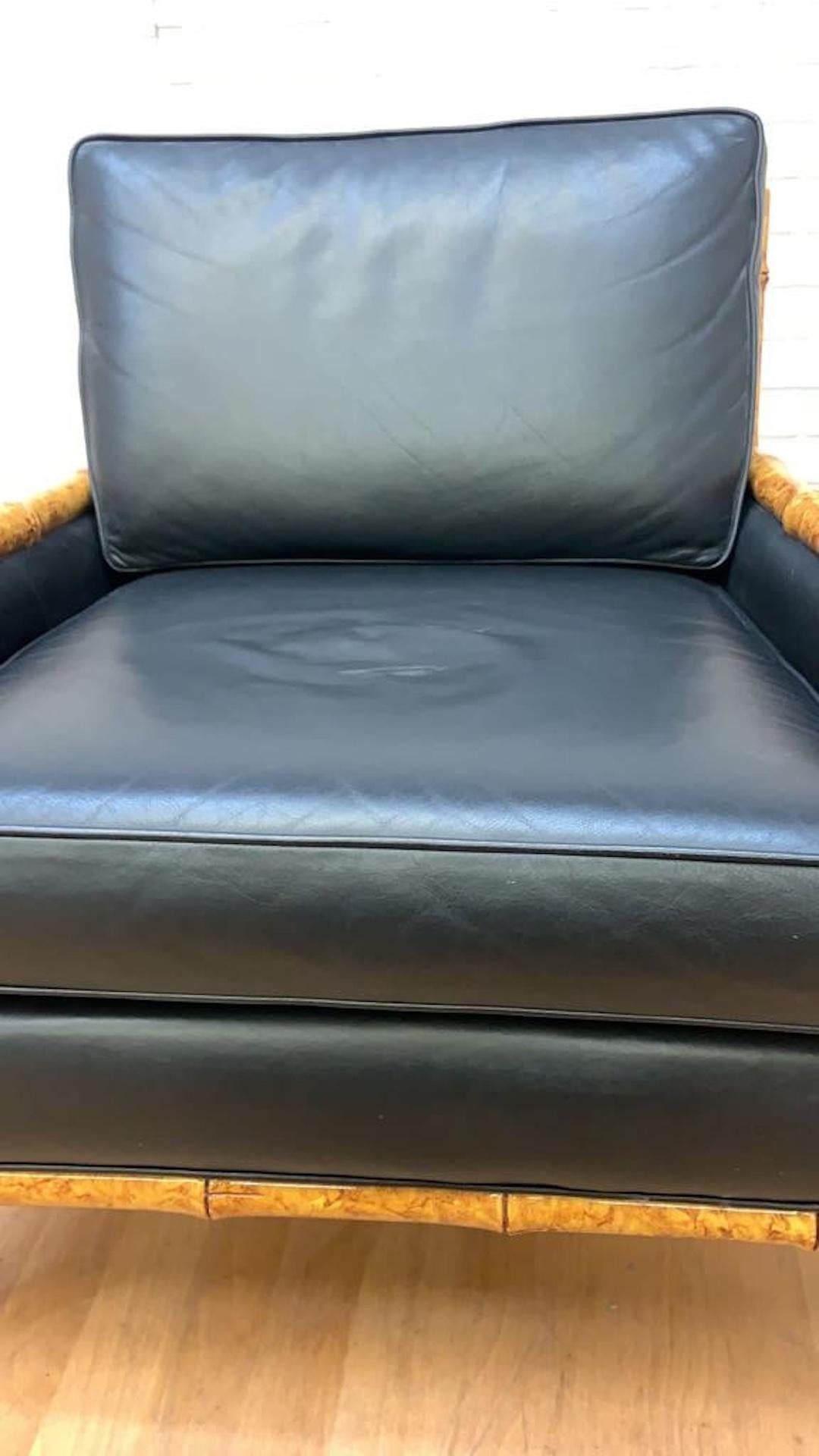 Rustico Interior Crafts vintage, canna, finto bambù e pelle nera, Club Lounge Chair in vendita