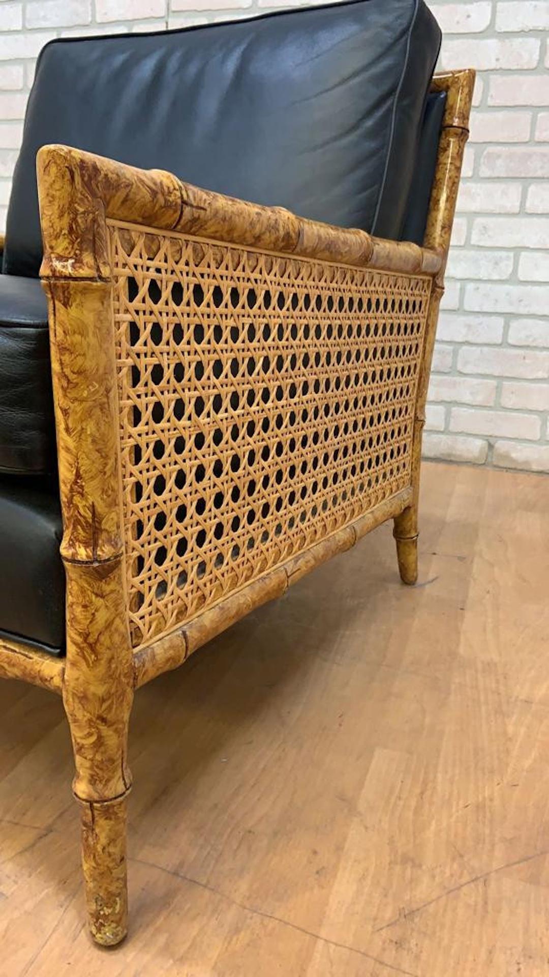 XX secolo Interior Crafts vintage, canna, finto bambù e pelle nera, Club Lounge Chair in vendita