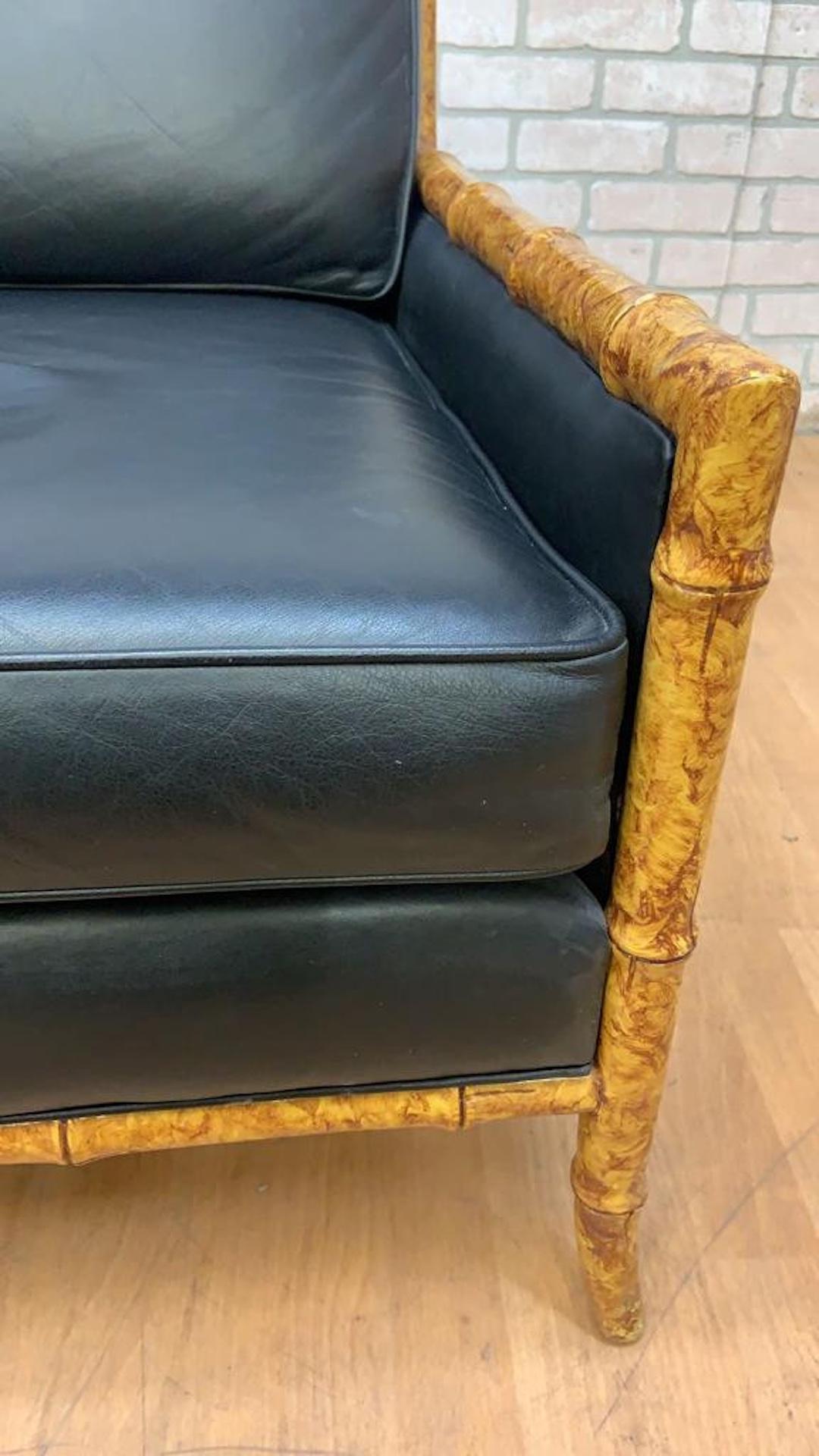 Interior Crafts vintage, canna, finto bambù e pelle nera, Club Lounge Chair in vendita 1