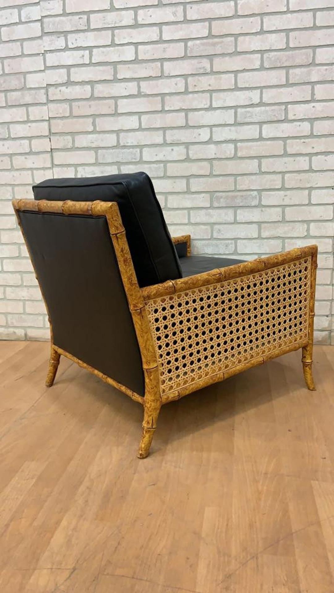 Interior Crafts vintage, canna, finto bambù e pelle nera, Club Lounge Chair in vendita 2