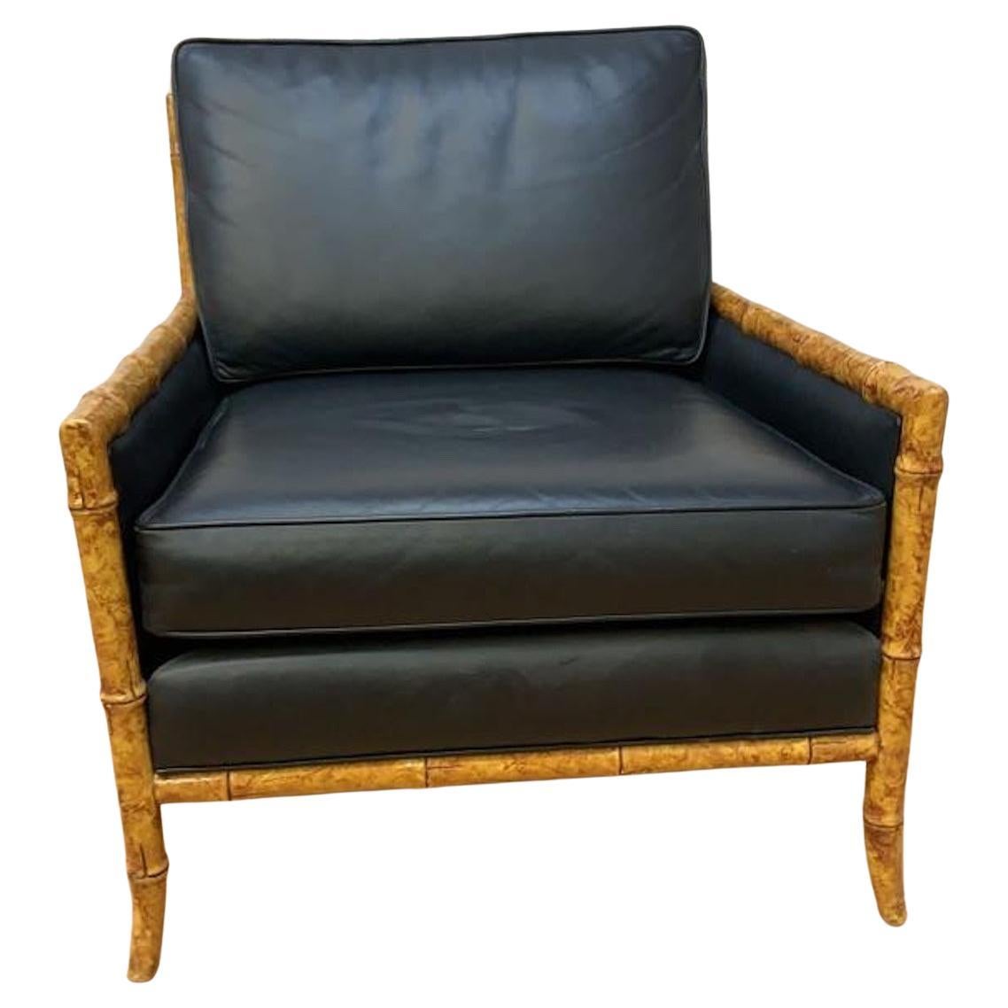 Interior Crafts vintage, canna, finto bambù e pelle nera, Club Lounge Chair in vendita