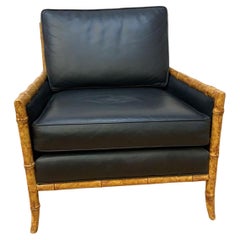 Interior Crafts vintage, canna, finto bambù e pelle nera, Club Lounge Chair