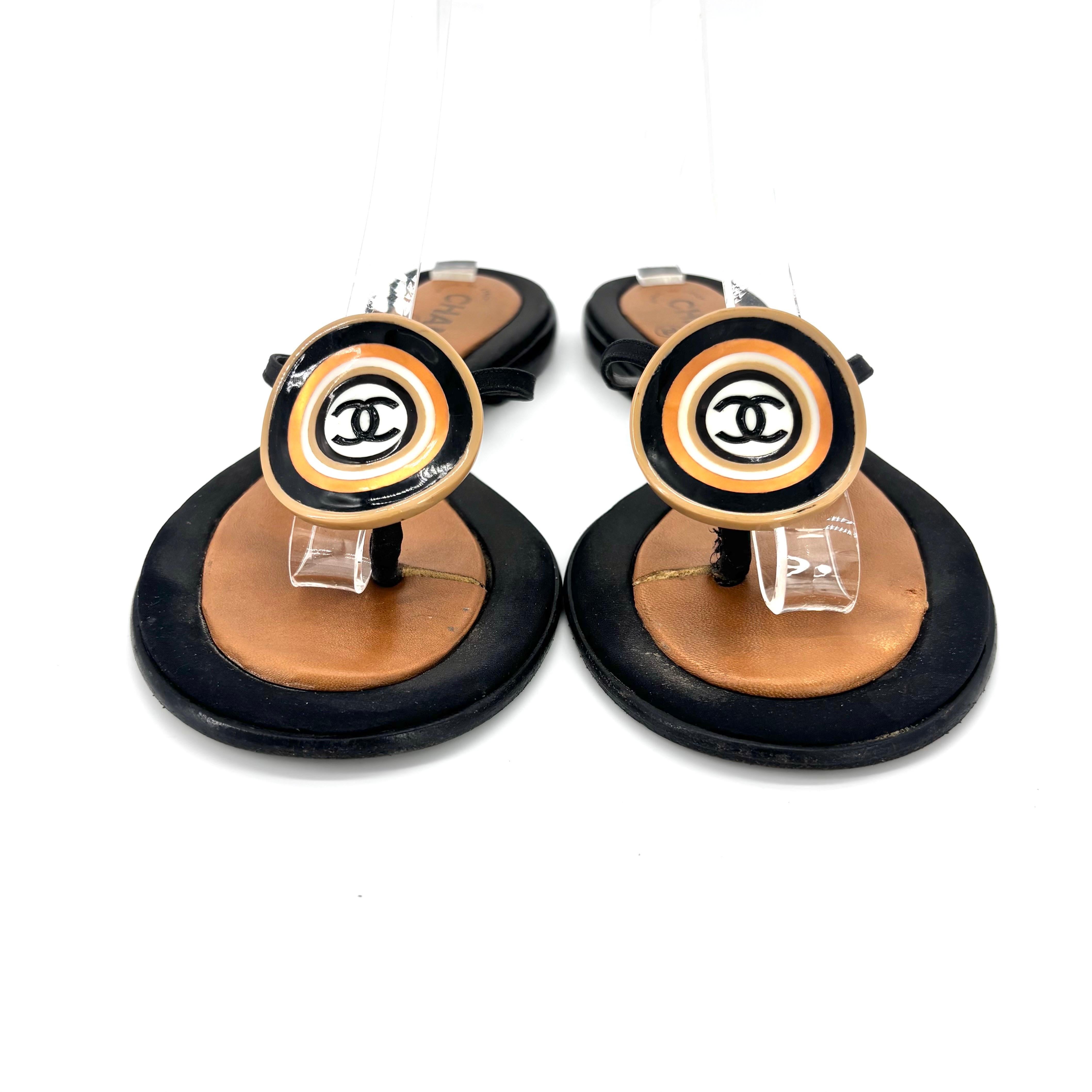 Women's Vintage Interlocking CC Logo Satin Thong Slip On Flat Sandals 37