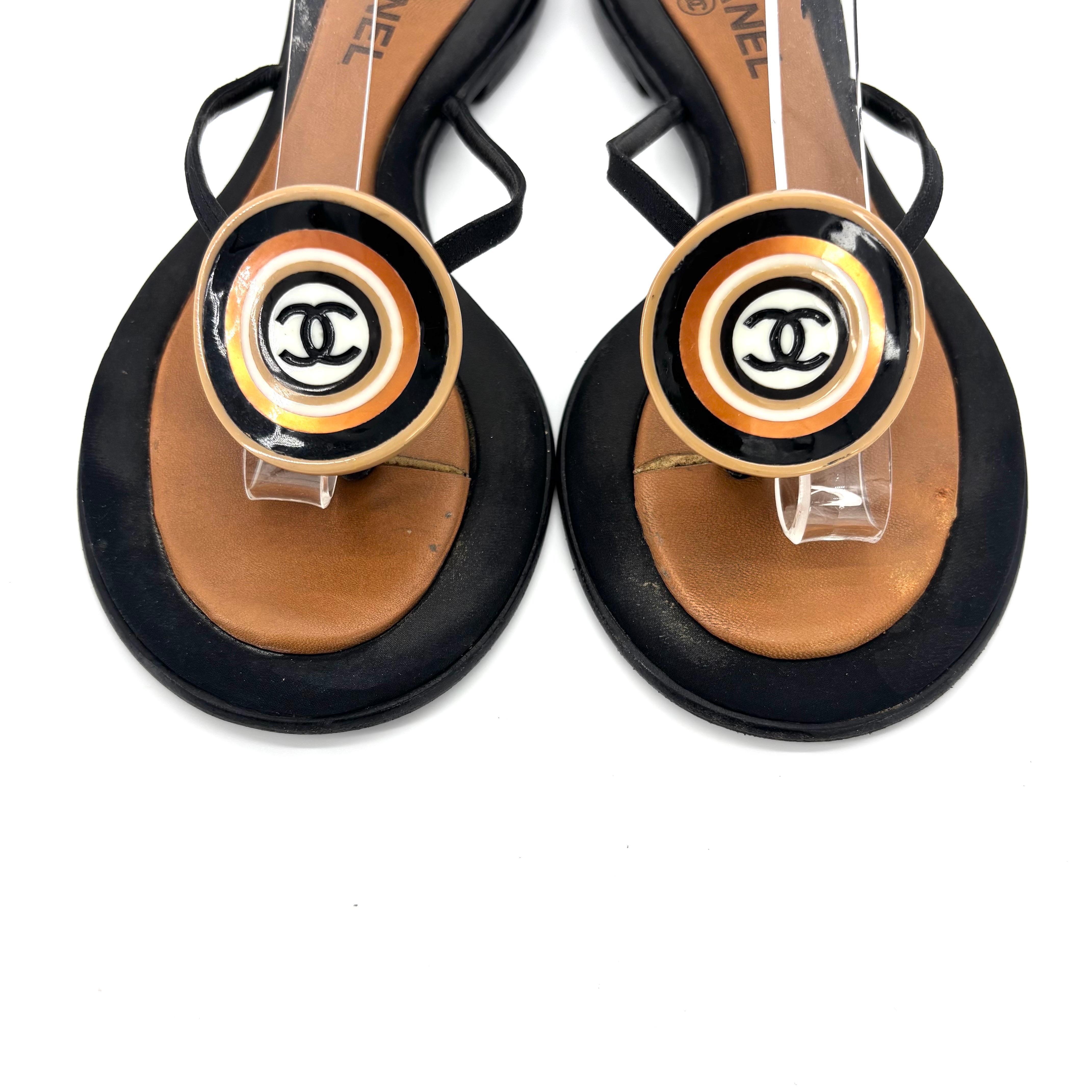 Vintage Interlocking CC Logo Satin Thong Slip On Flat Sandals 37 1