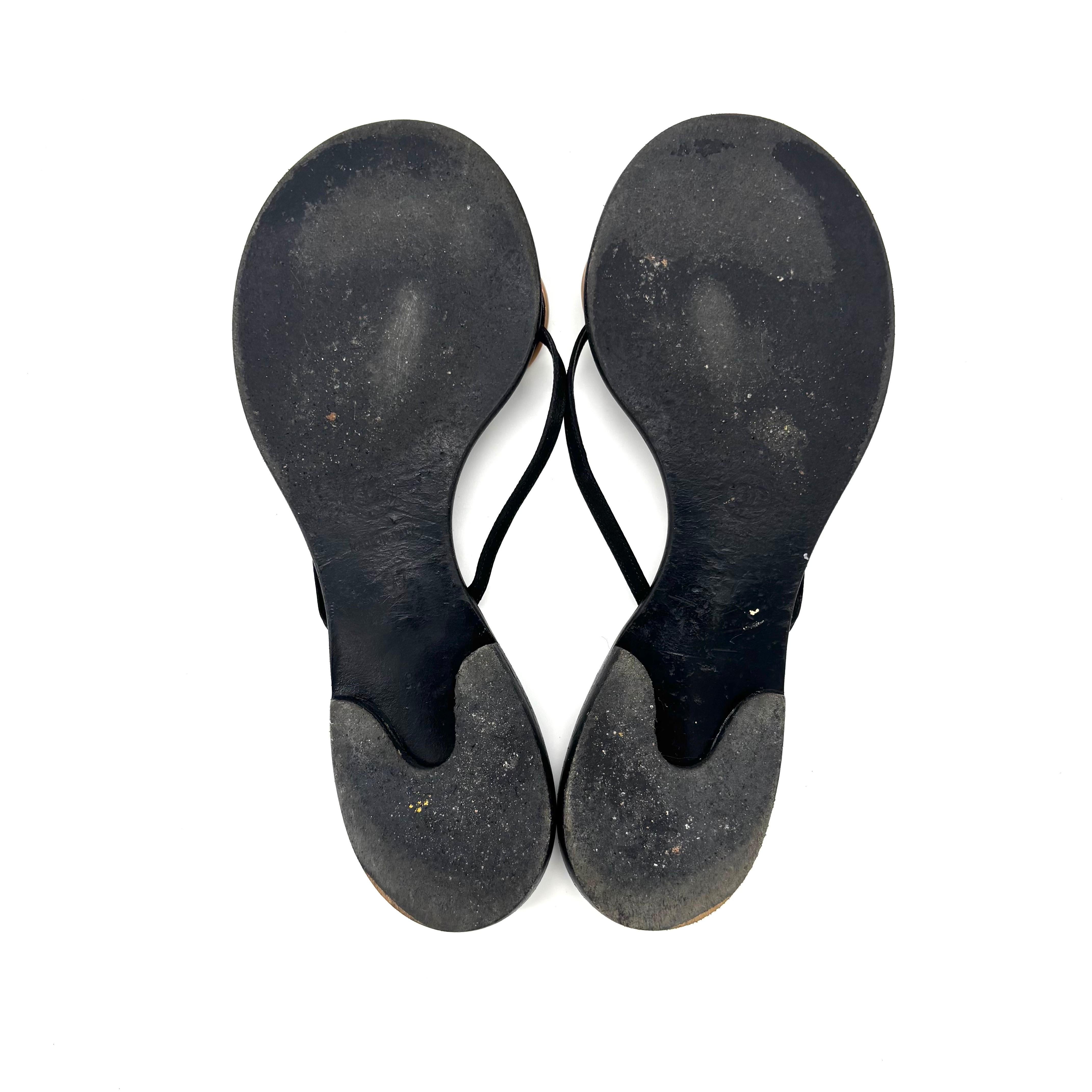 Vintage Interlocking CC Logo Satin Thong Slip On Flat Sandals 37 3