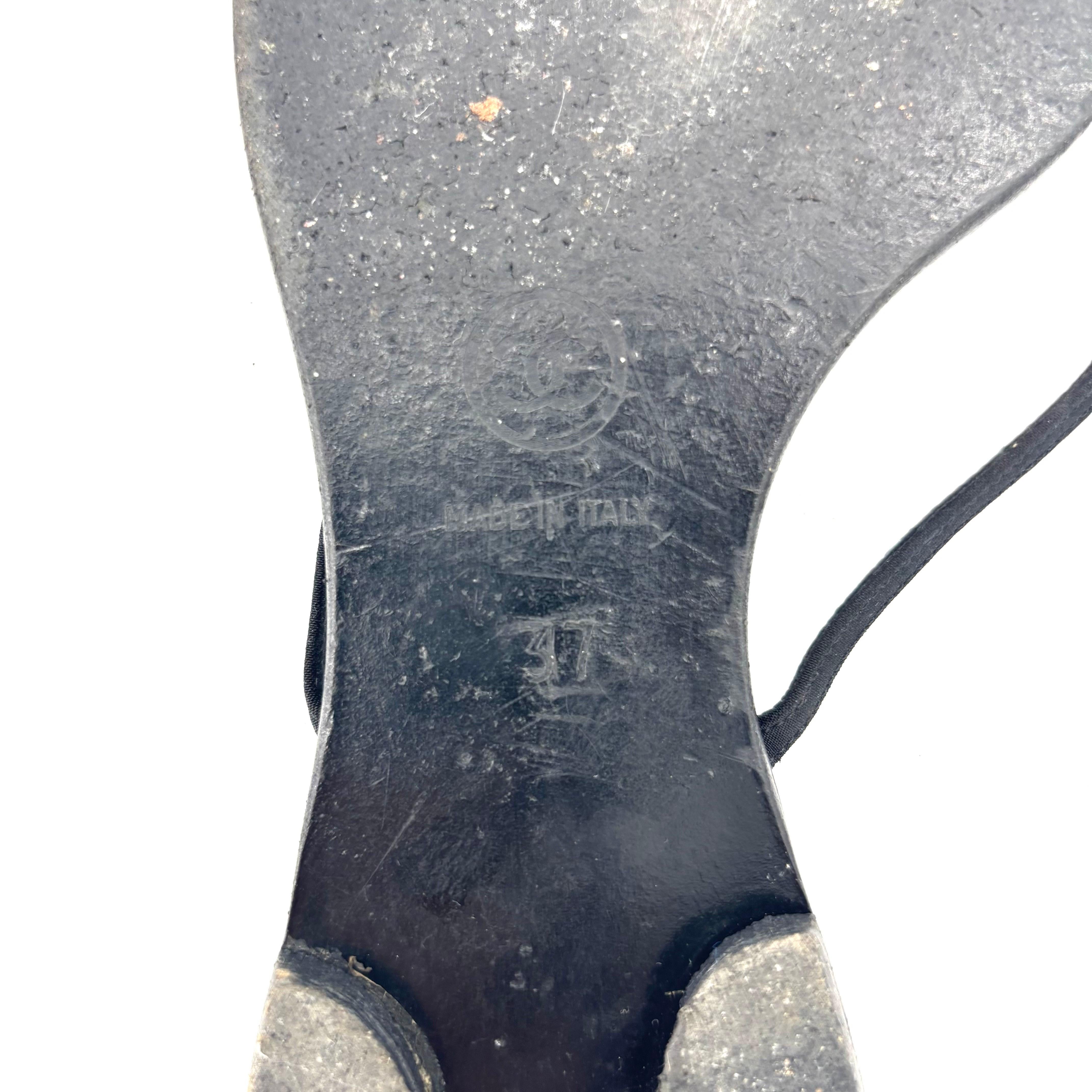 Vintage Interlocking CC Logo Satin Thong Slip On Flat Sandals 37 4