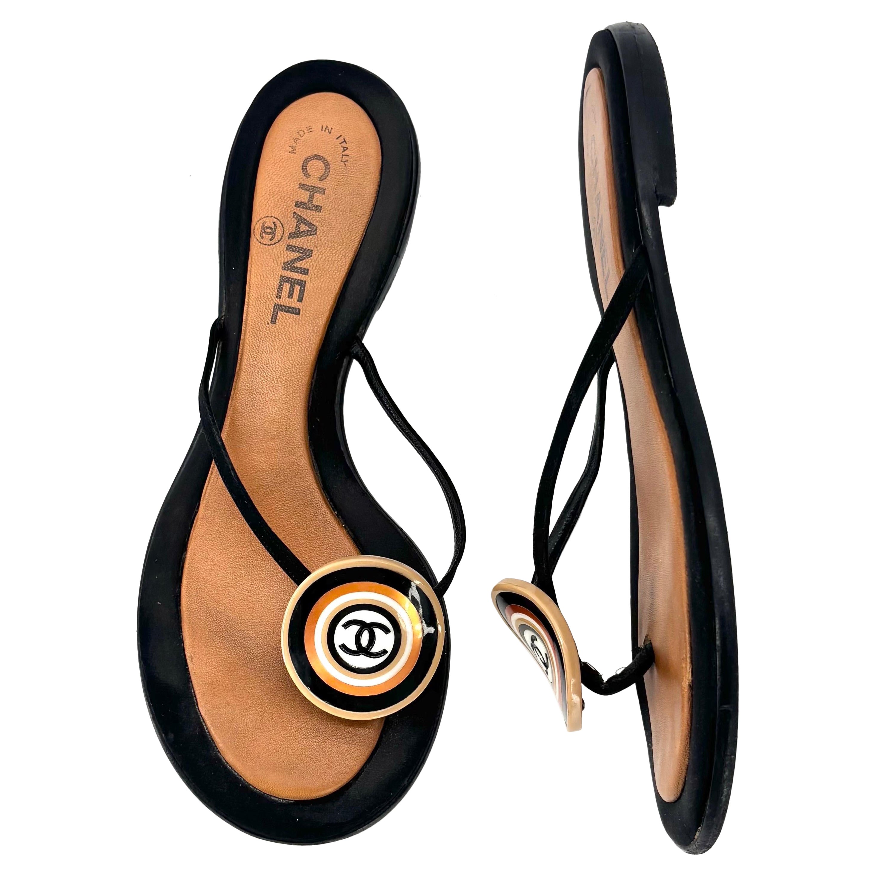 Vintage Interlocking CC Logo Satin Thong Slip On Flat Sandals 37