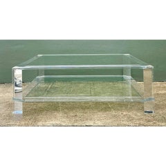Vintage Interlude Home Lucite Coffee Table With Inset Glass