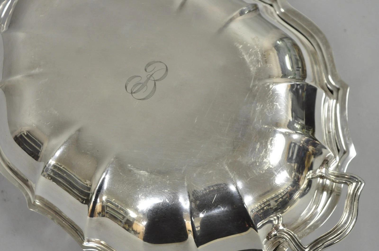 Vintage International Silver Co Chippendale Plato cubierto con monograma 