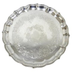 Vintage International Silver Co Large Round Silver Plated Footed Serving Tray