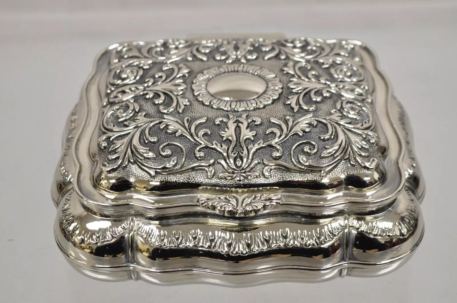 Caja de joyería vintage chapada en plata de International Silver Company con forro de terciopelo 3