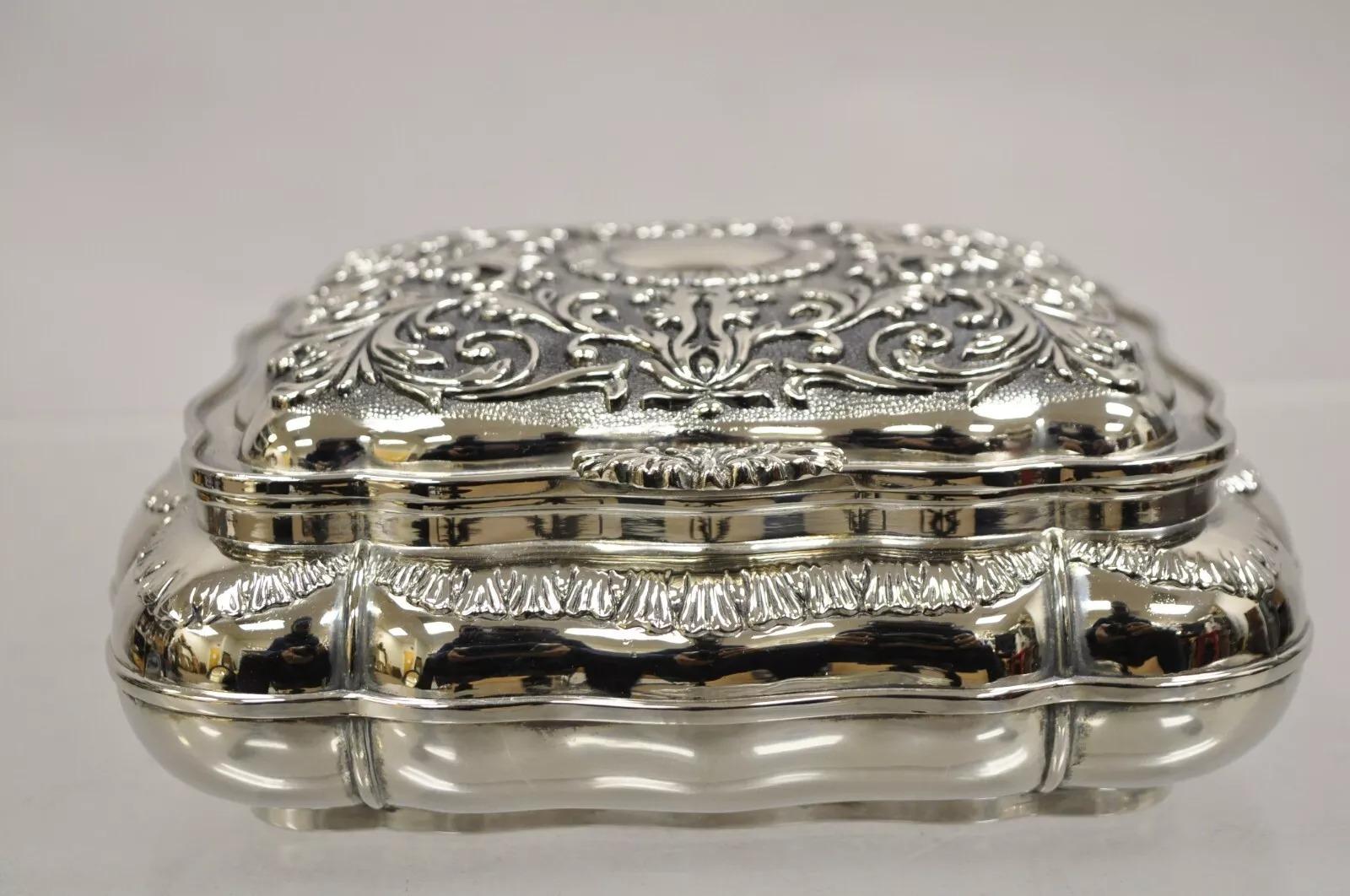 Caja de joyería vintage chapada en plata de International Silver Company con forro de terciopelo Chapado en plata