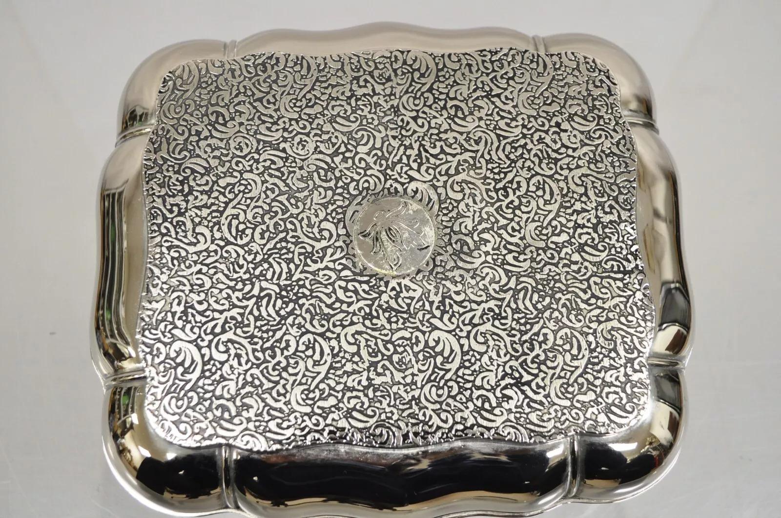 Caja de joyería vintage chapada en plata de International Silver Company con forro de terciopelo 2