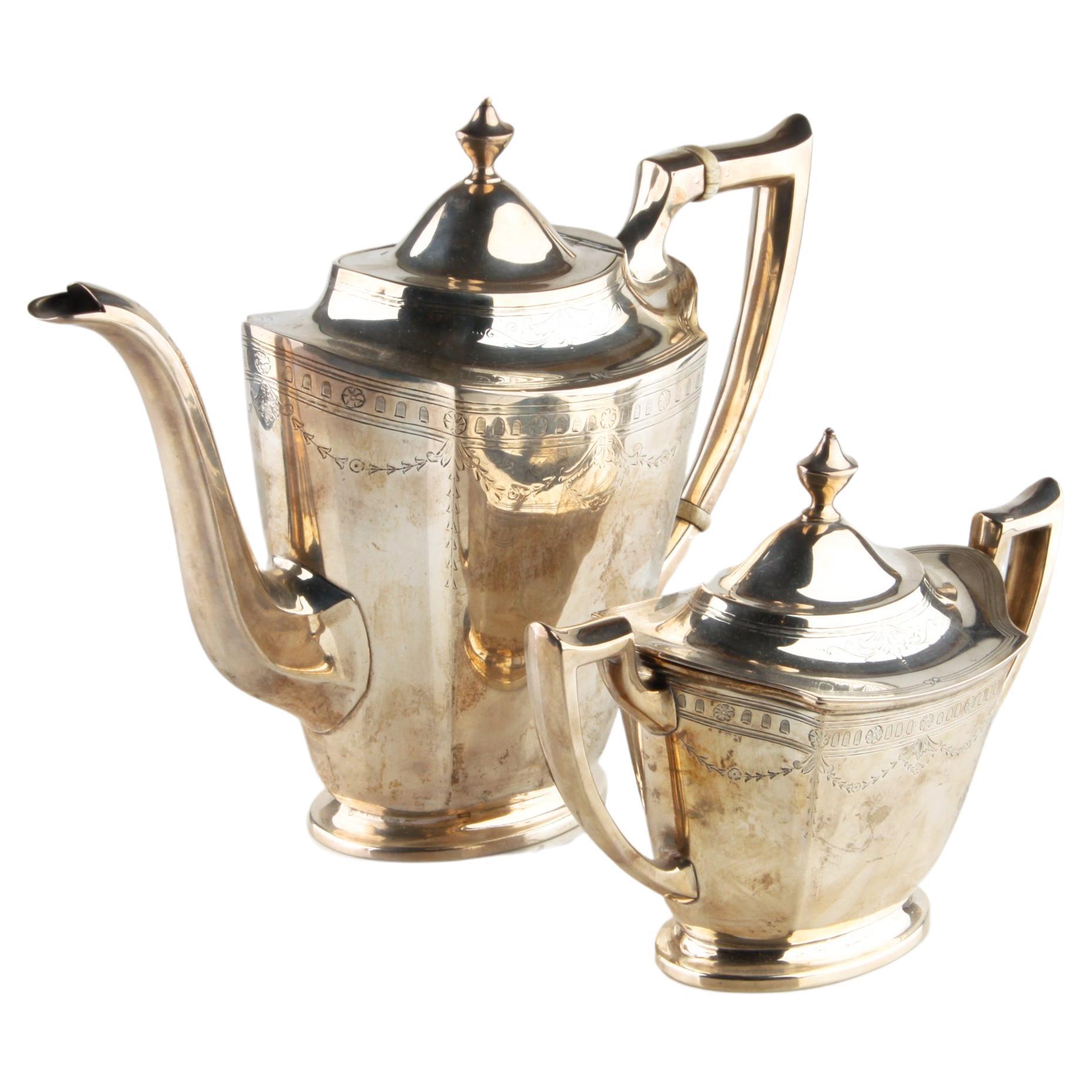 Vintage International Silver Company Sterling Silver Coffee Pot and Sugar Bowl For Sale