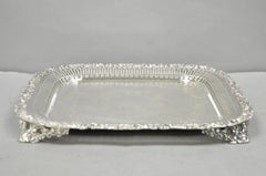 Bandeja cuadrada vintage International Silver Victorian Repousse Pierced Gallery
