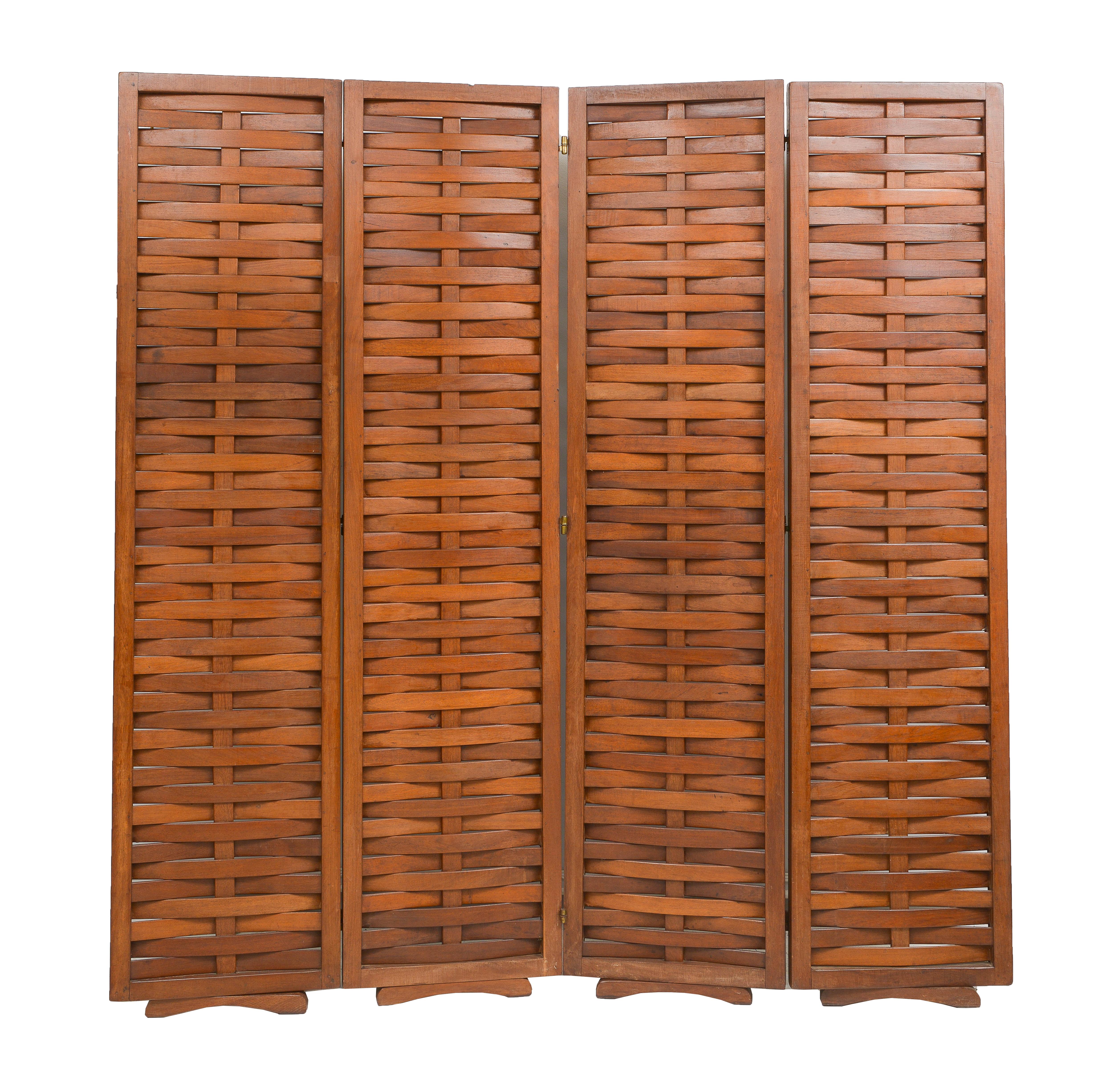 Vintage Interwoven Mahogany Four Panel Screen 4