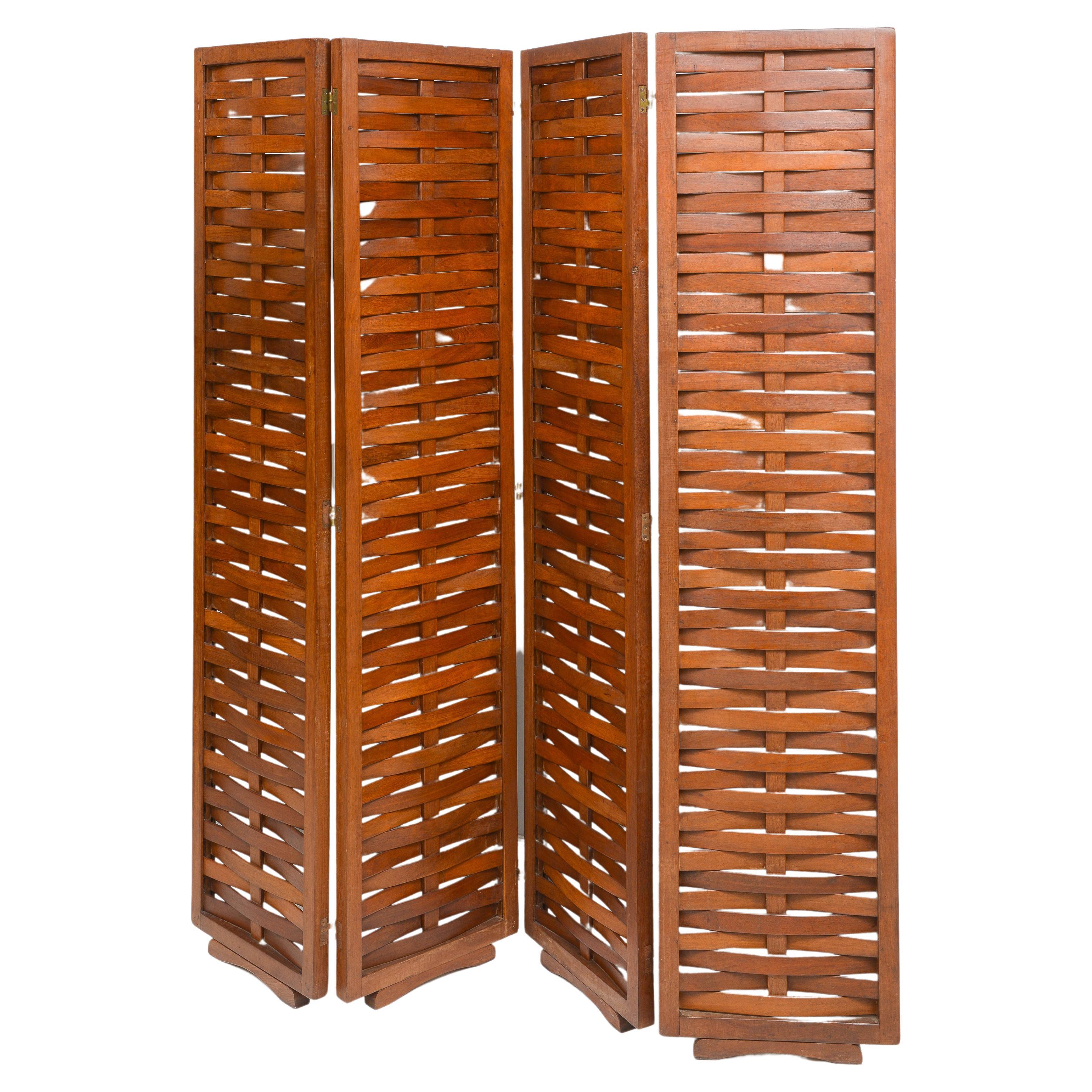Vintage Indian Sandalwood Four Panel Screen For Sale at 1stDibs
