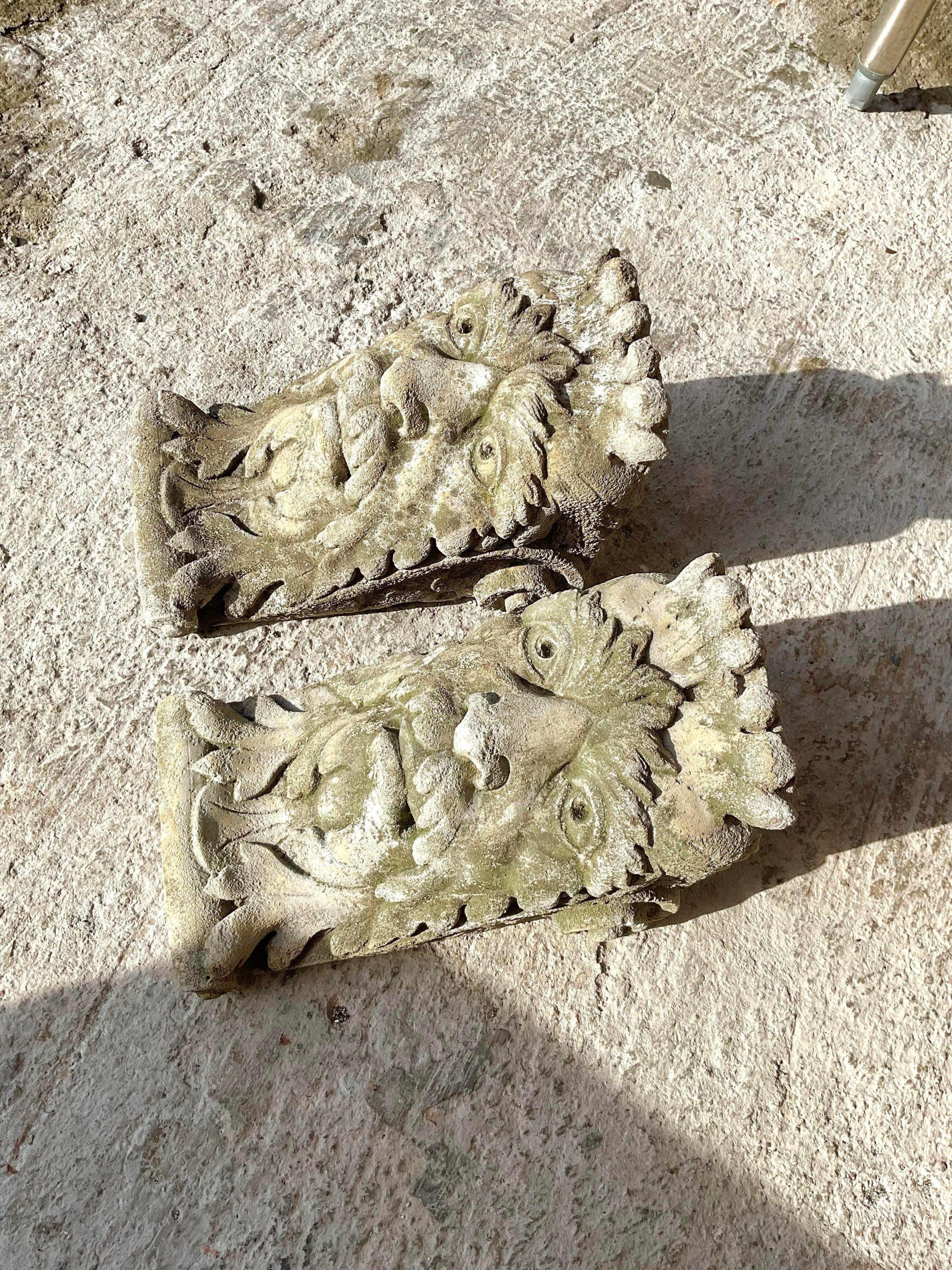 Gothic Revival Vintage Intricate Cast Cement Wall Bracket Plinth - a Pair For Sale