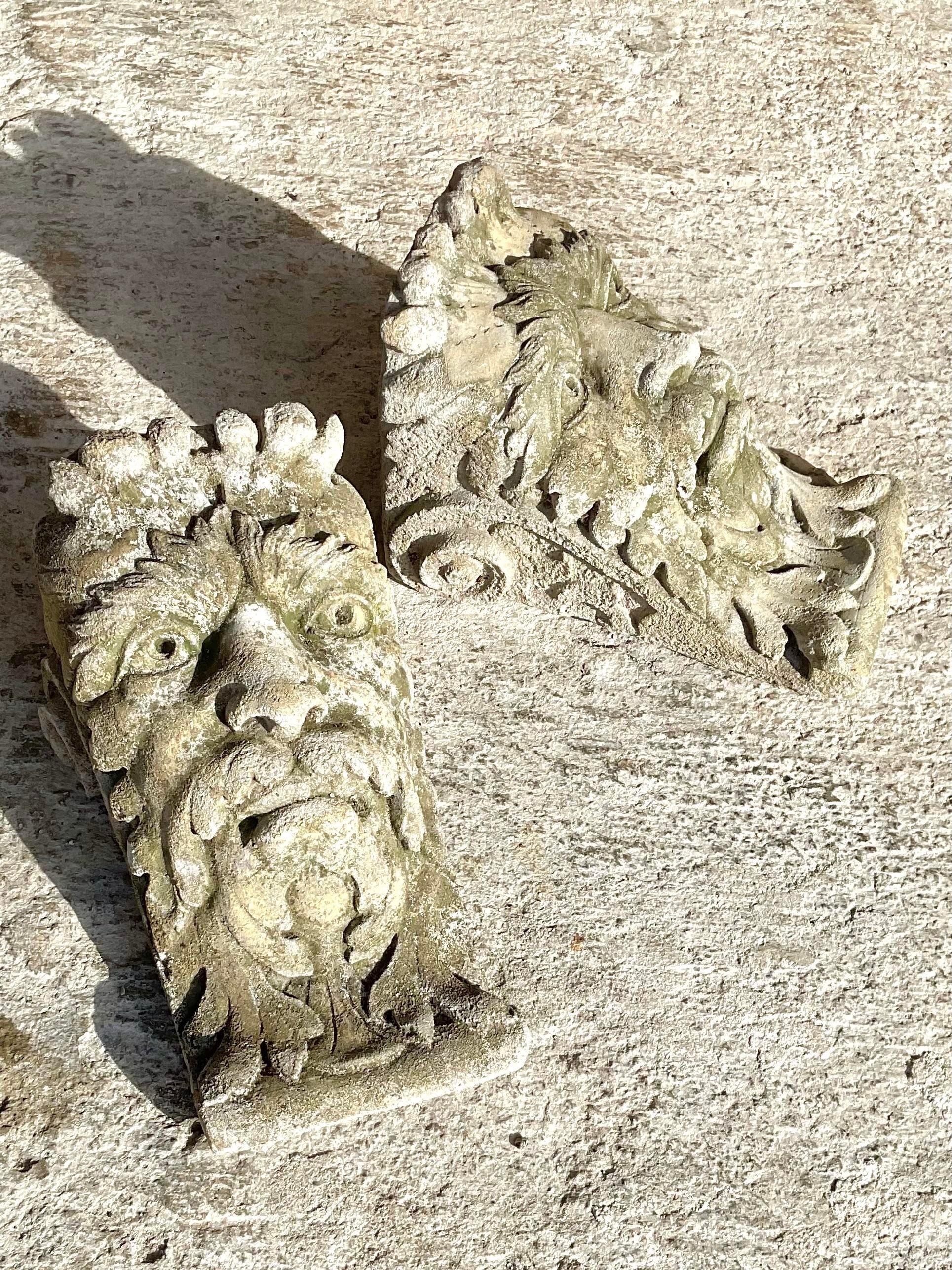 Vintage Intricate Cast Cement Wall Bracket Plinth - a Pair In Good Condition For Sale In west palm beach, FL