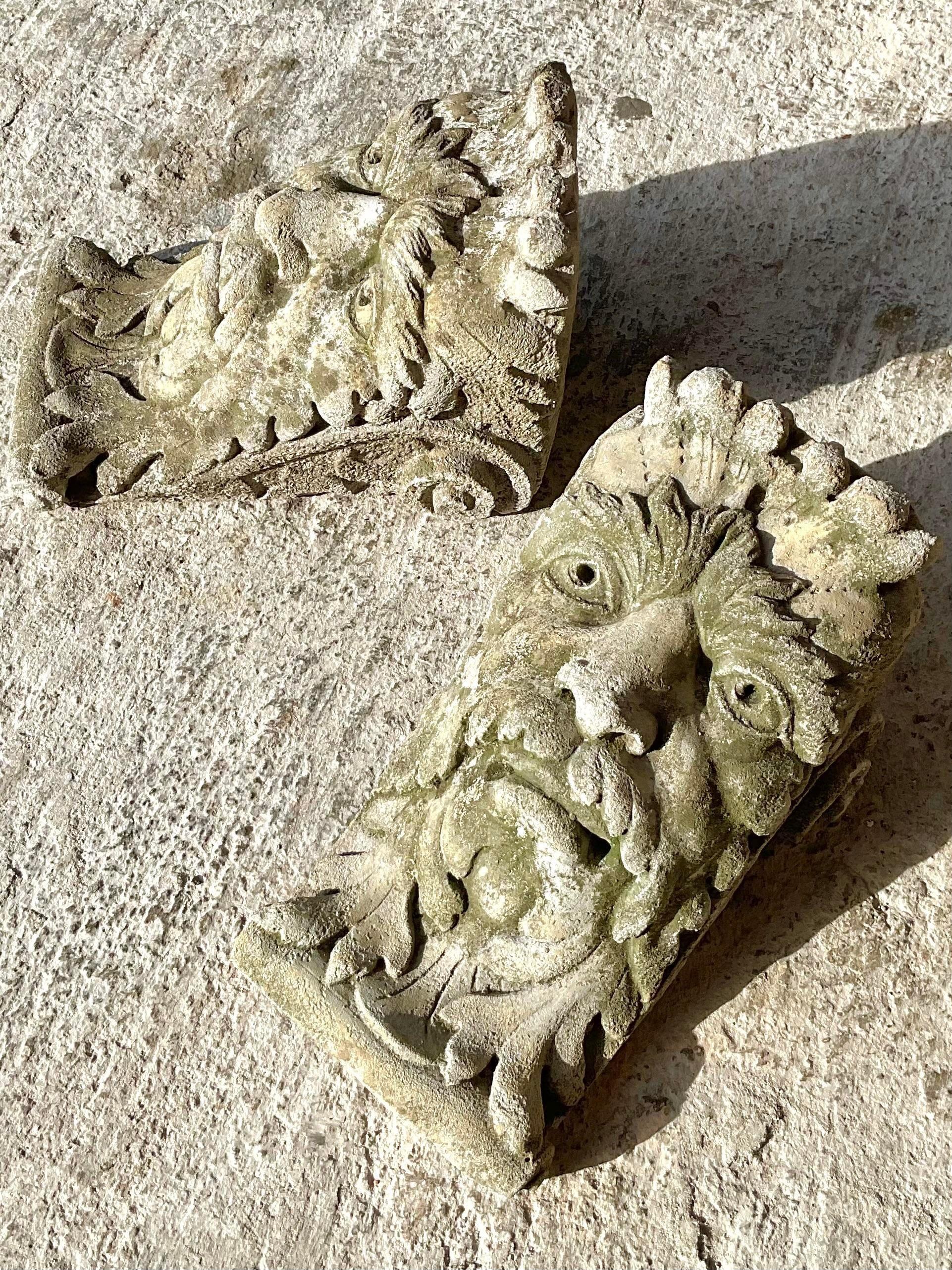 20th Century Vintage Intricate Cast Cement Wall Bracket Plinth - a Pair For Sale