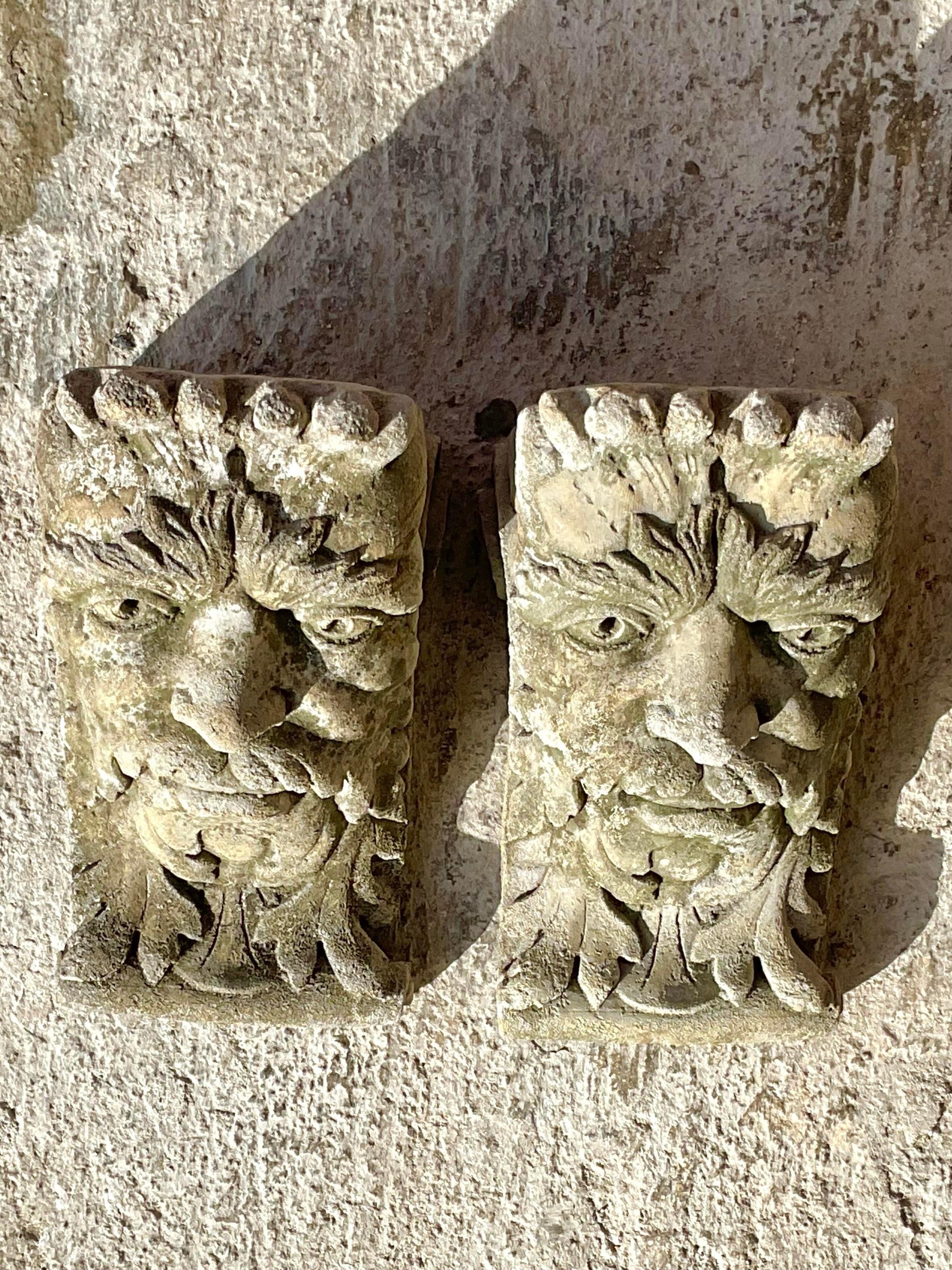 Vintage Intricate Cast Cement Wall Bracket Plinth - a Pair For Sale 1