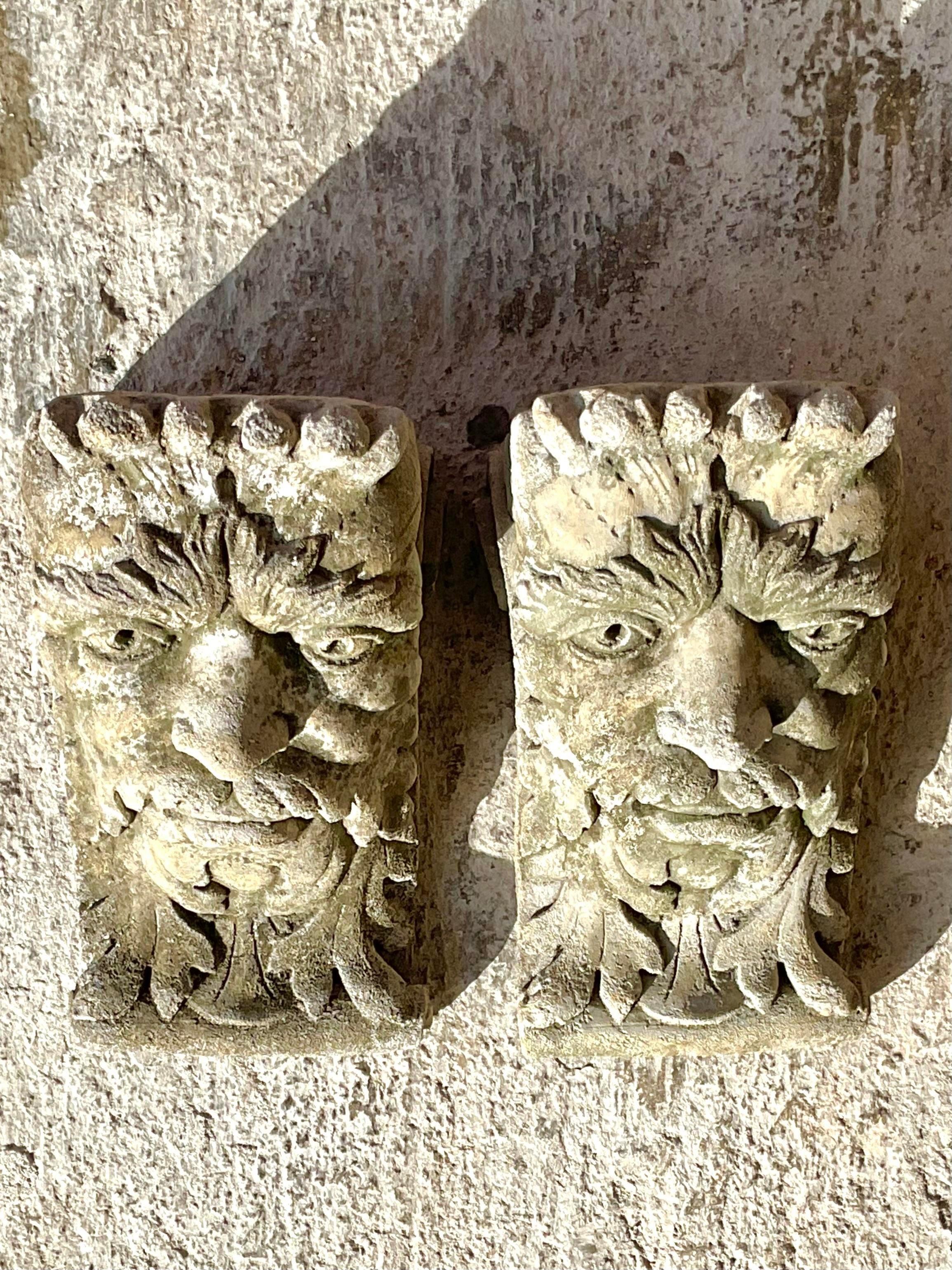 Vintage Intricate Cast Cement Wall Bracket Plinth - a Pair For Sale 2