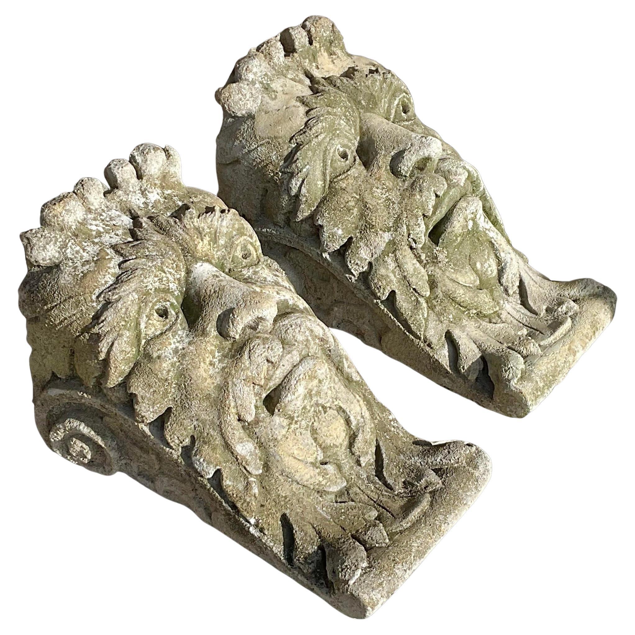 Vintage Intricate Cast Cement Wall Bracket Plinth - a Pair For Sale
