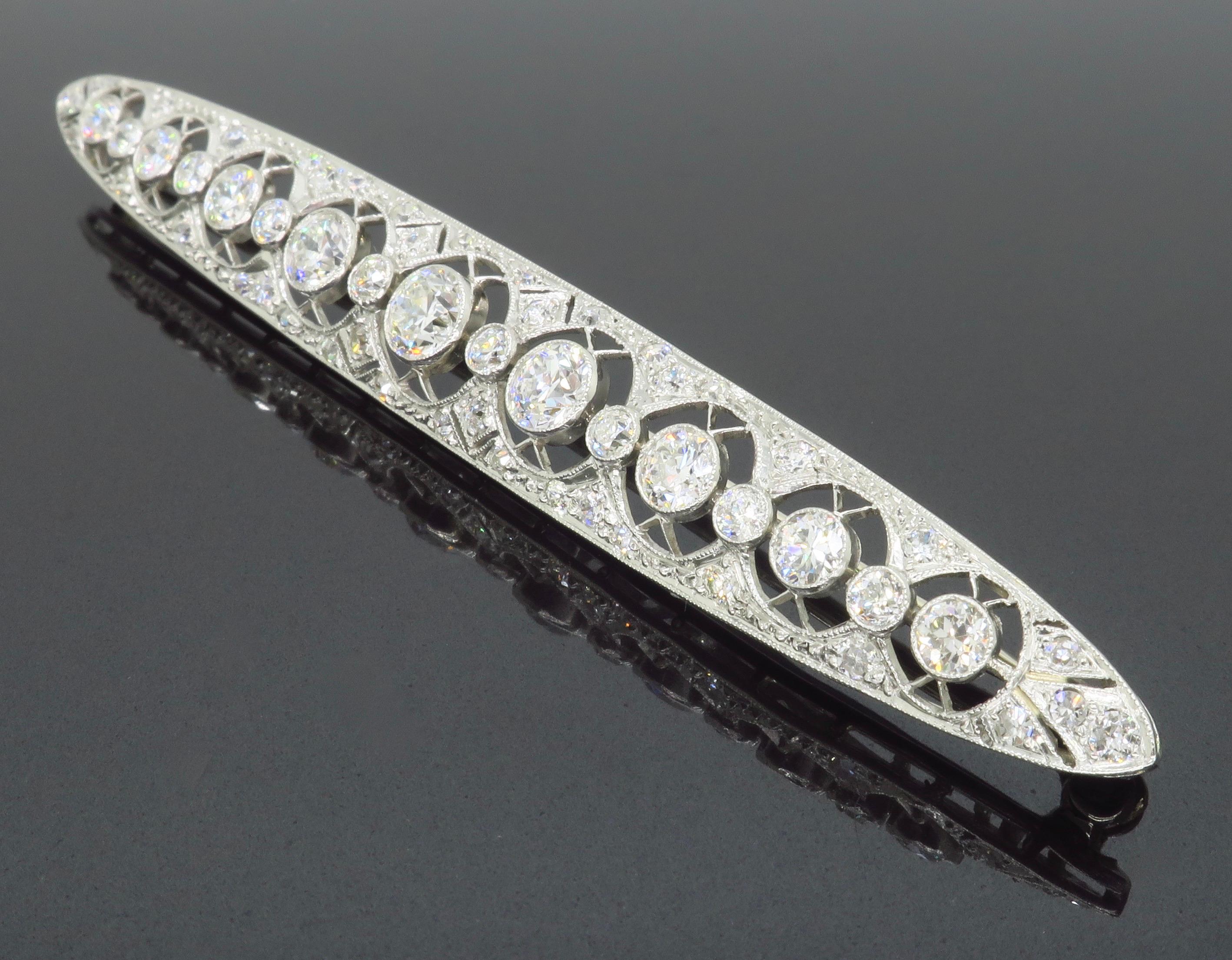 Vintage Intricate Diamond & Platinum Brooch  In Excellent Condition For Sale In Webster, NY