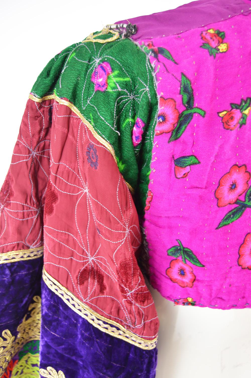 Vintage Intricately Embroidered Afghan Tribal Cropped Wide Kimono Sleeve Bodice For Sale 1