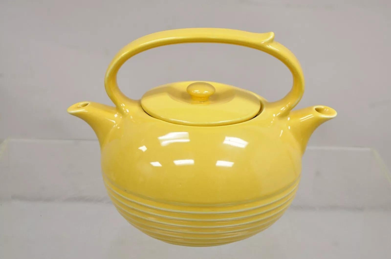 Vintage Invento Products Hall China Yellow Art Deco Twin Spout Divided Tea Pot For Sale 5