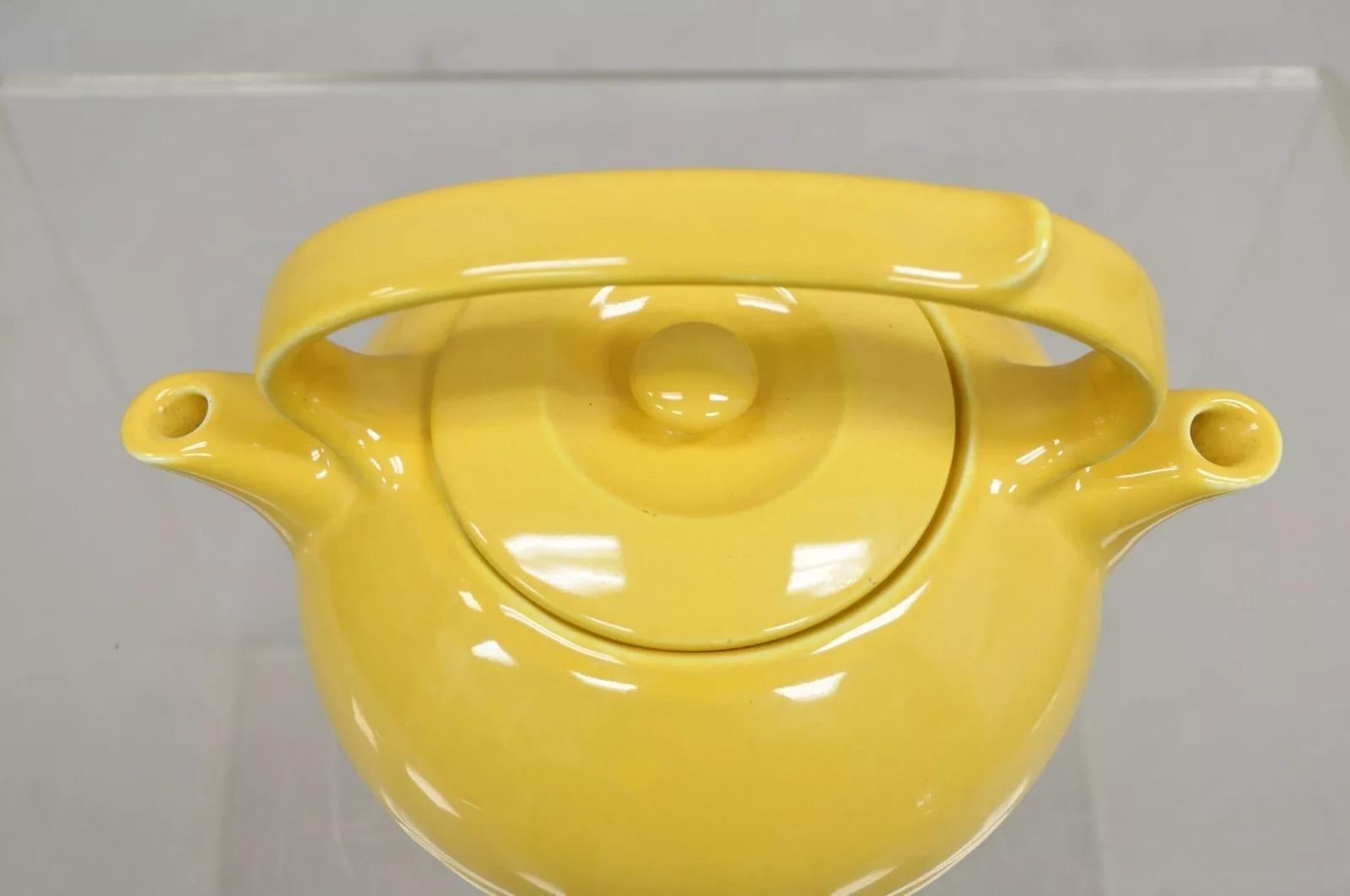 Vintage Invento Products Hall China Yellow Art Deco Twin Spout Divided Tea Pot In Good Condition For Sale In Philadelphia, PA