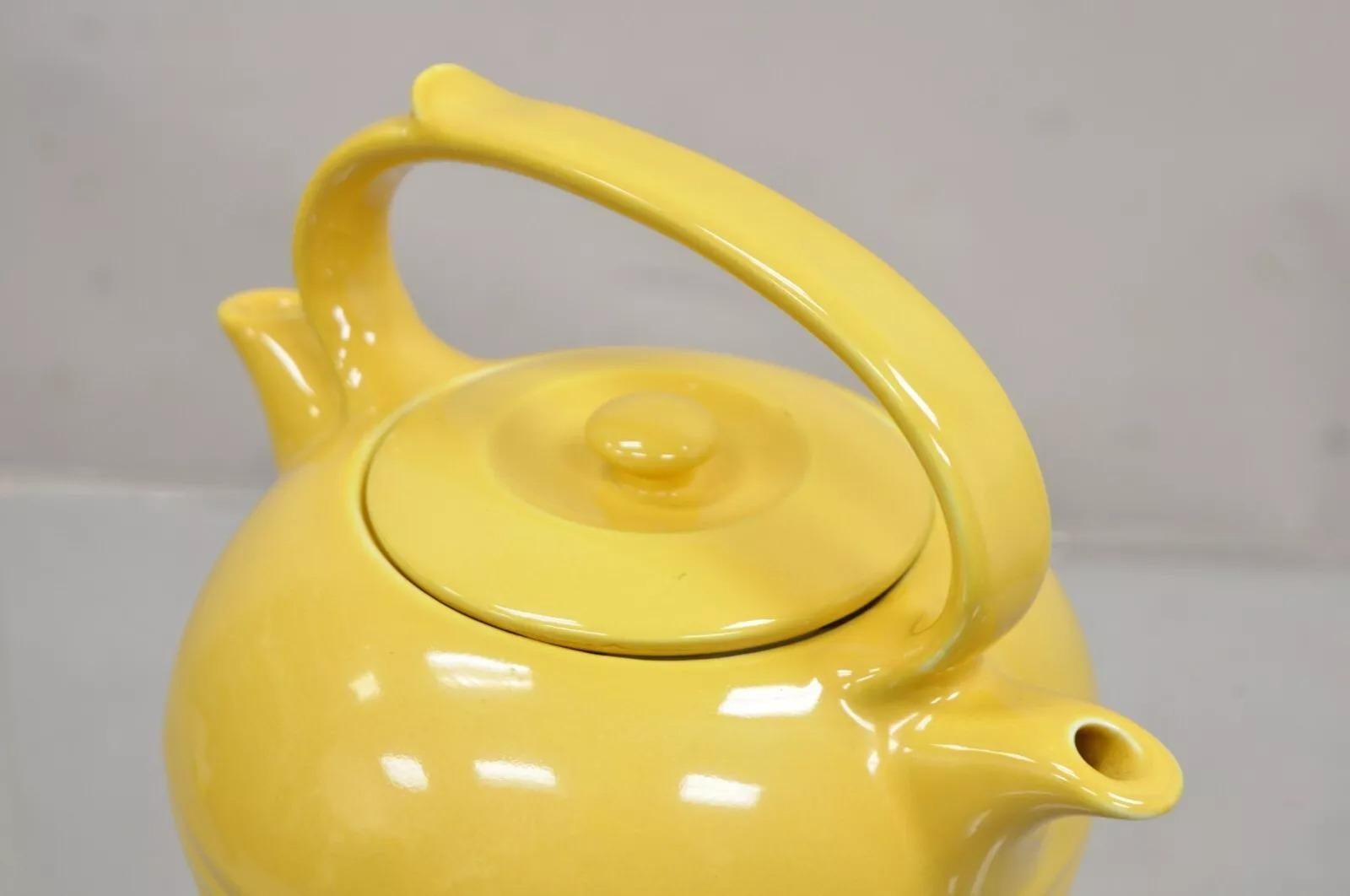20th Century Vintage Invento Products Hall China Yellow Art Deco Twin Spout Divided Tea Pot For Sale