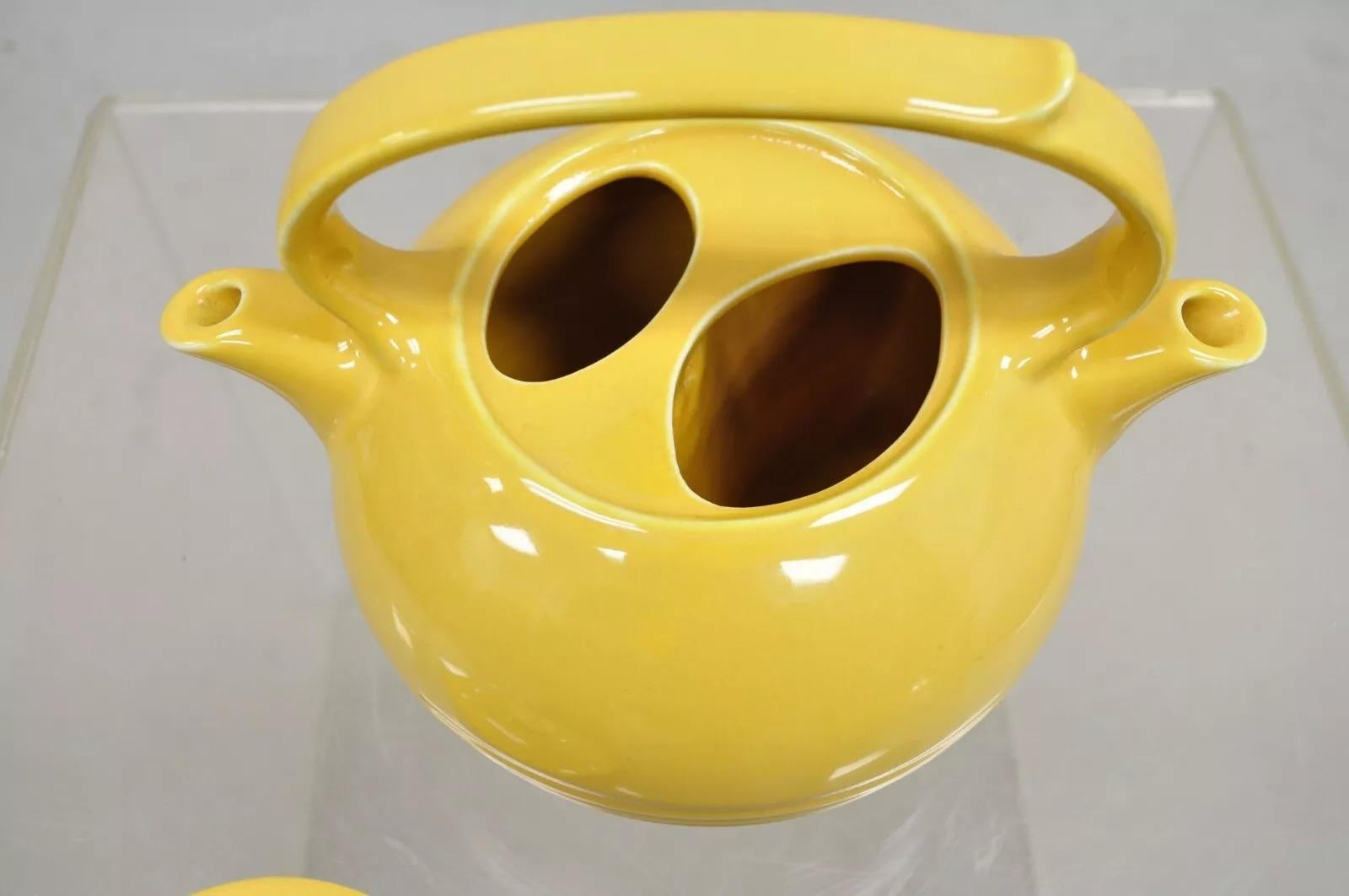Ceramic Vintage Invento Products Hall China Yellow Art Deco Twin Spout Divided Tea Pot For Sale