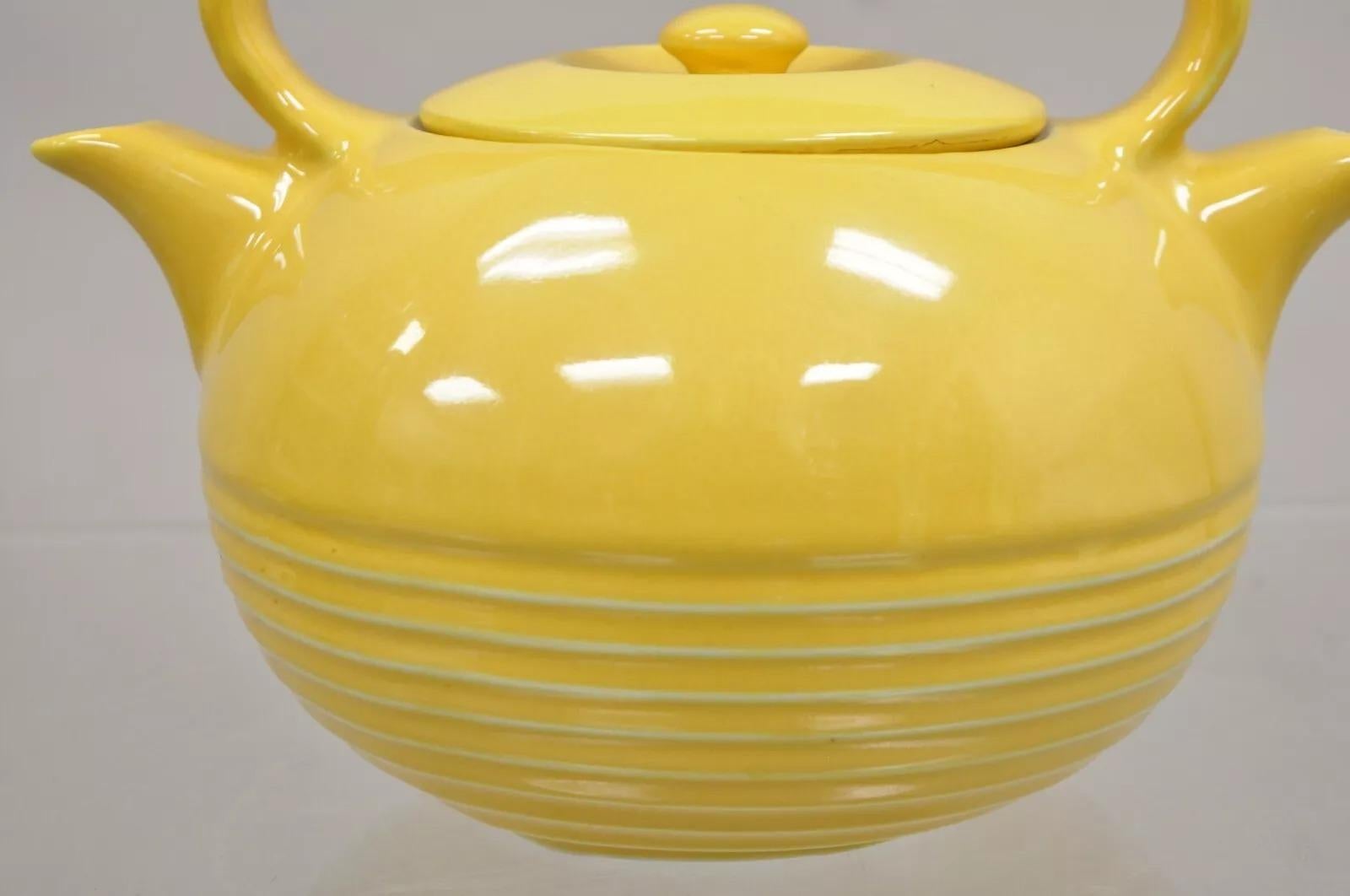 Vintage Invento Products Hall China Yellow Art Deco Twin Spout Divided Tea Pot For Sale 2