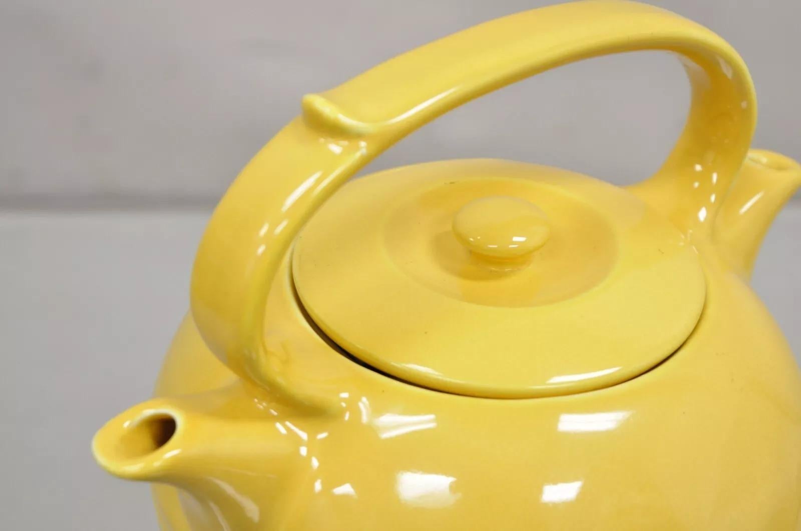 Vintage Invento Products Hall China Yellow Art Deco Twin Spout Divided Tea Pot For Sale 3