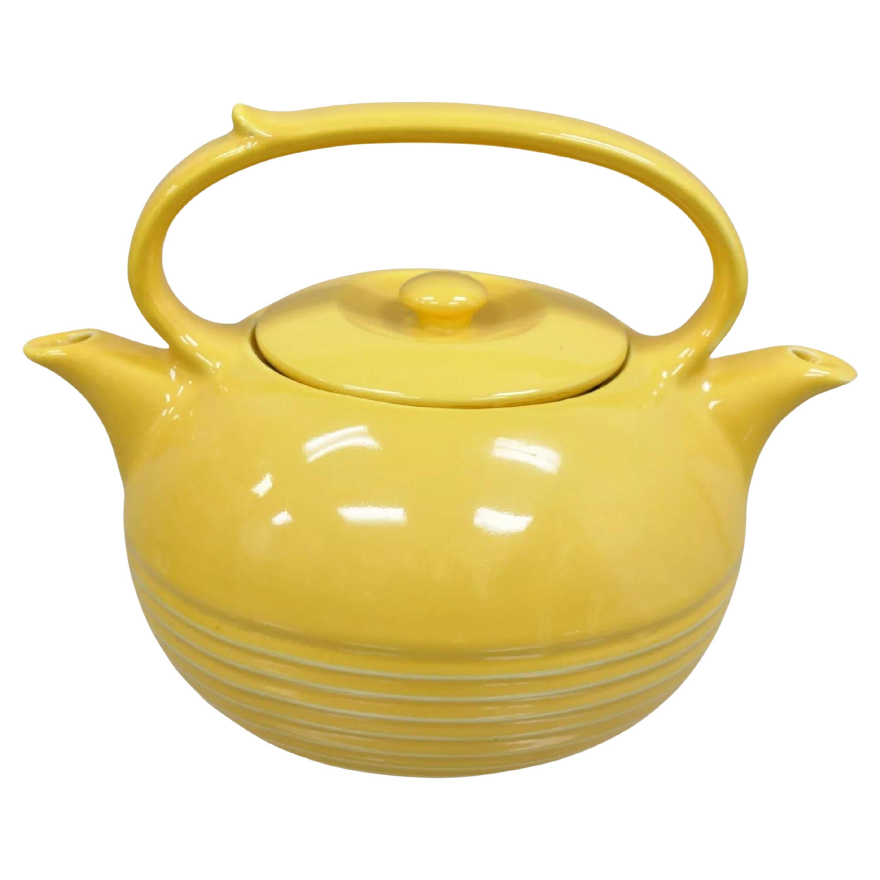 Vintage Invento Products Hall China Yellow Art Deco Twin Spout Divided Tea Pot For Sale