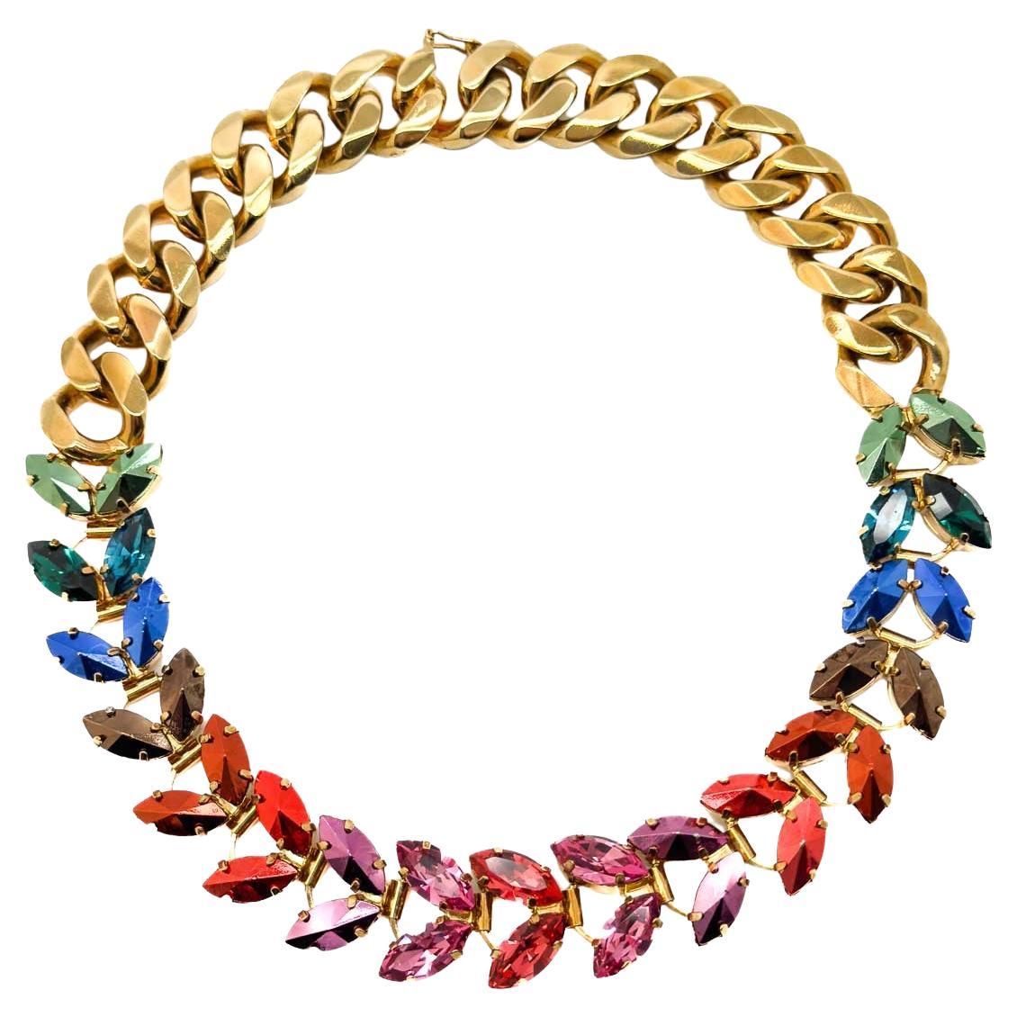 Collana a catena con cristalli marquise Iosselliani vintage anni '80 in vendita