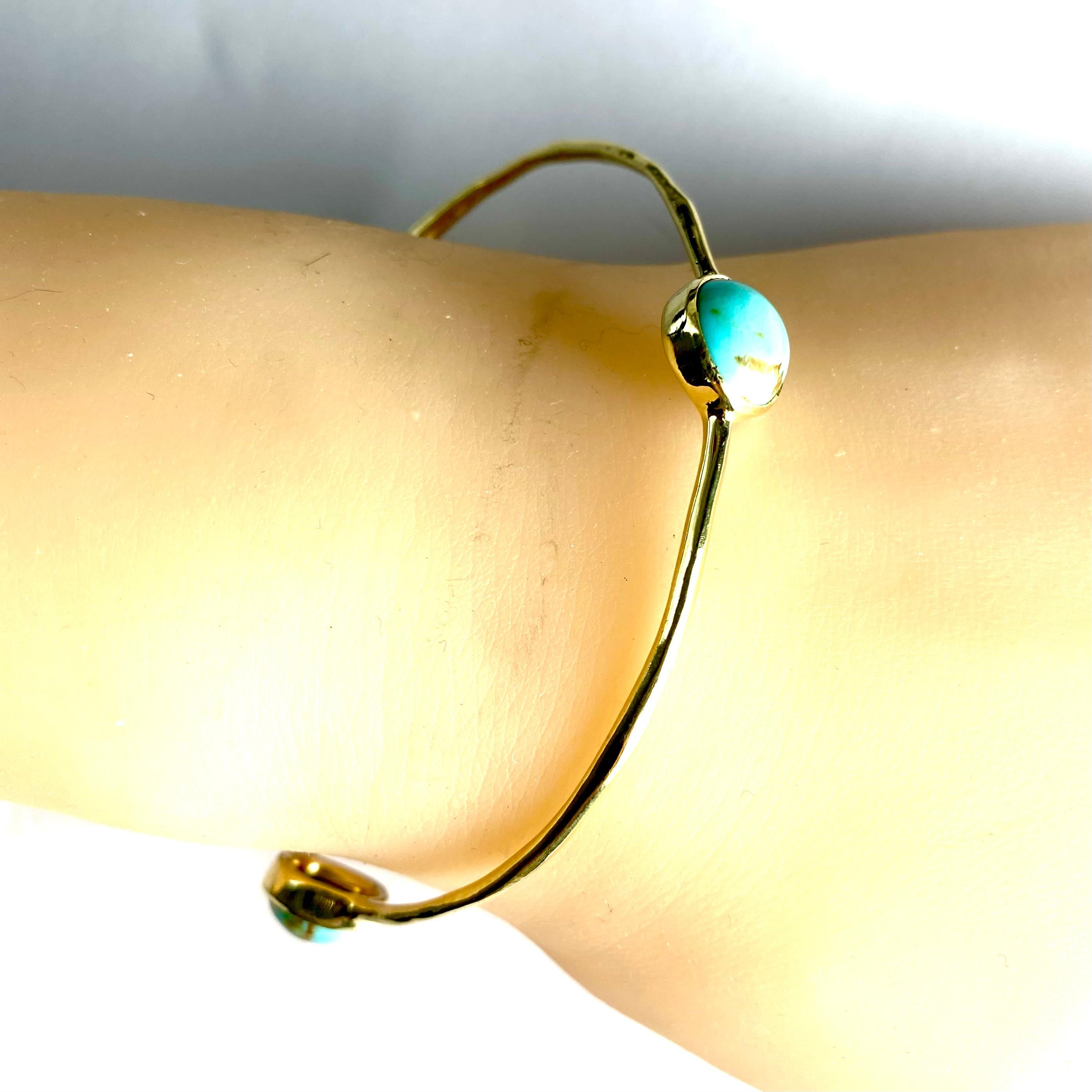 Contemporary Vintage Ippolita 18K Gold Bangle Bracelet Irregular Circle Cabochon Turquoises