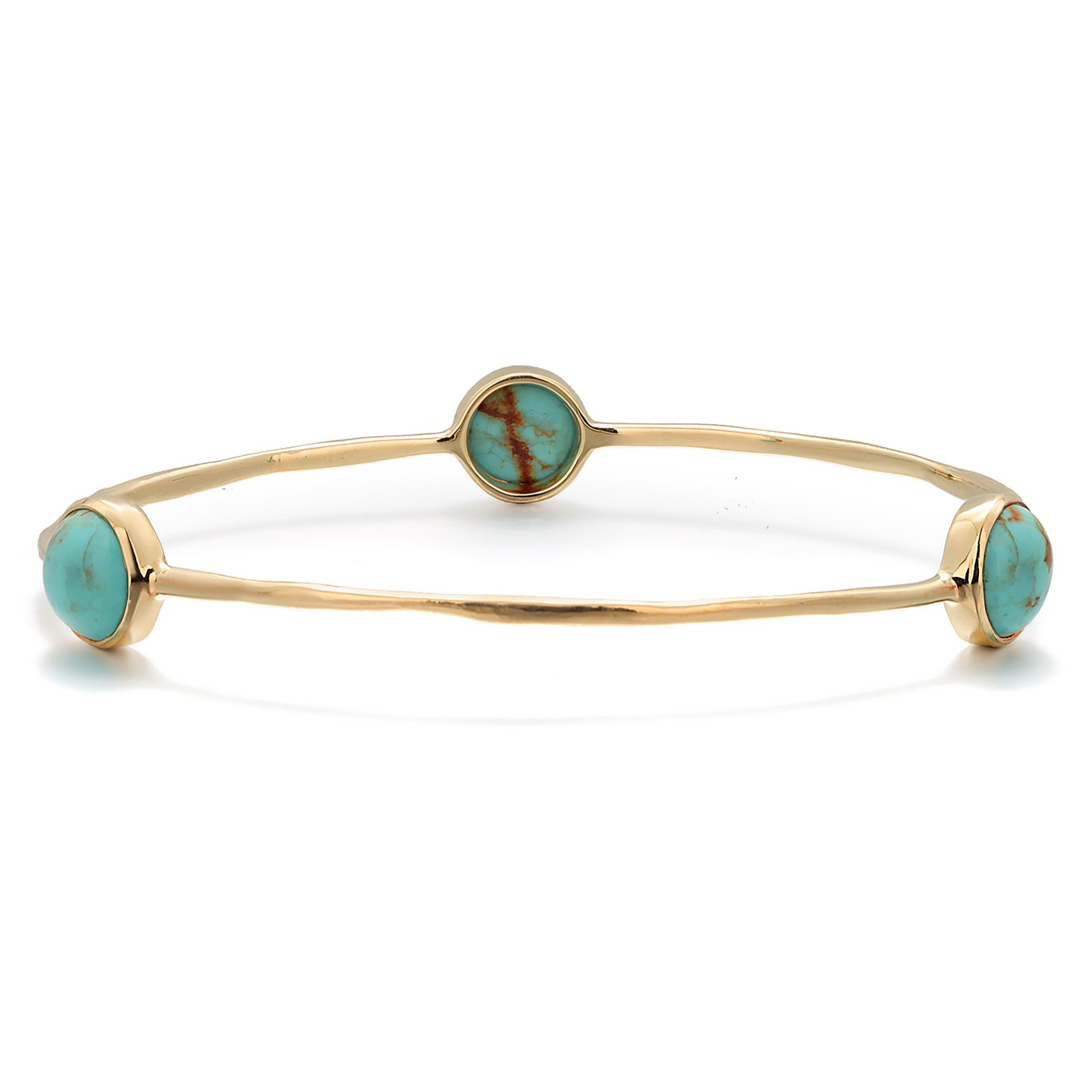 Vintage Ippolita 18K Gold Bangle Bracelet Irregular Circle Cabochon Turquoises 2