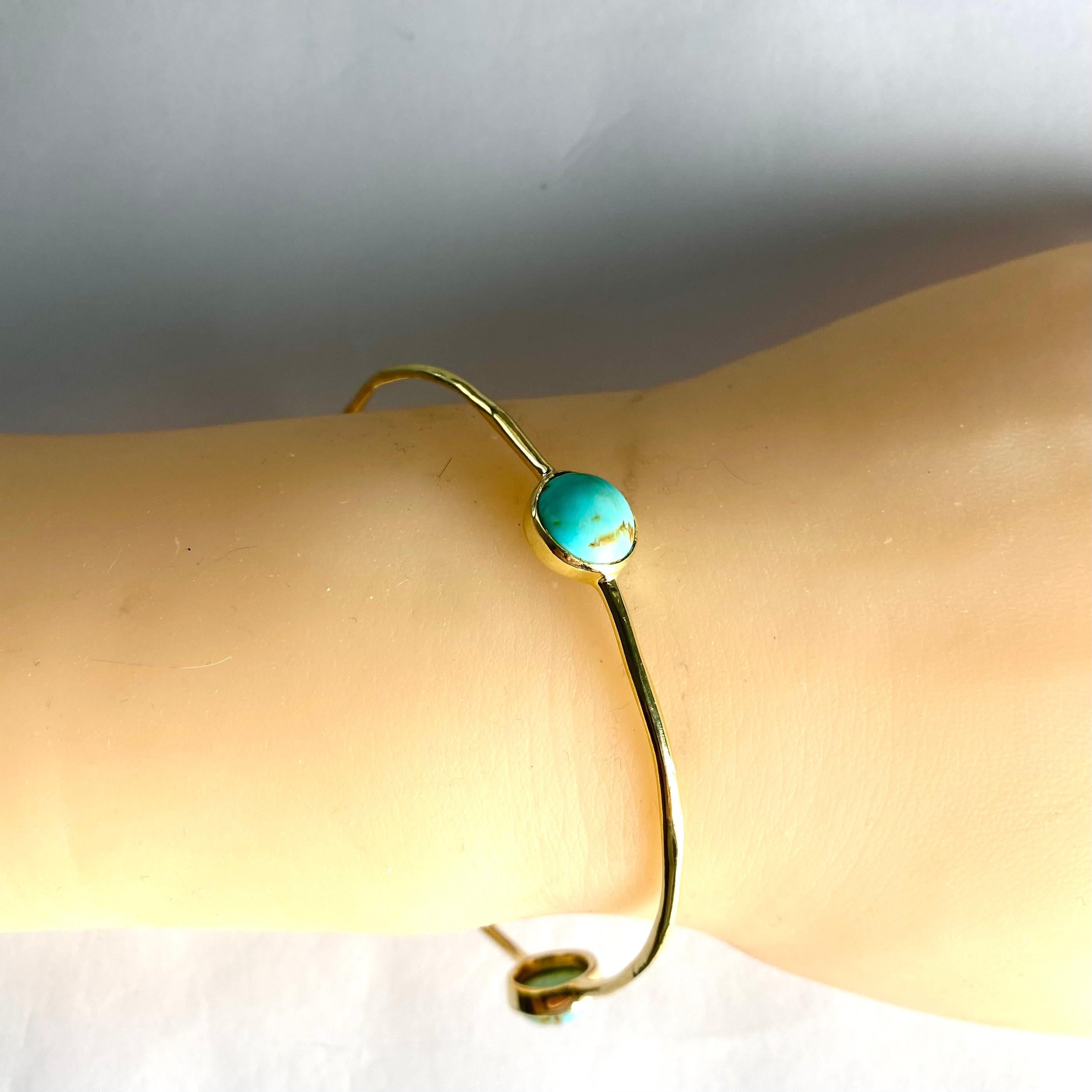 Vintage Ippolita 18K Gold Bangle Bracelet Irregular Circle Cabochon Turquoises 4
