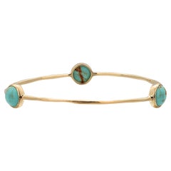 Vintage Ippolita 18K Gold Bangle Bracelet Irregular Circle Cabochon Turquoises