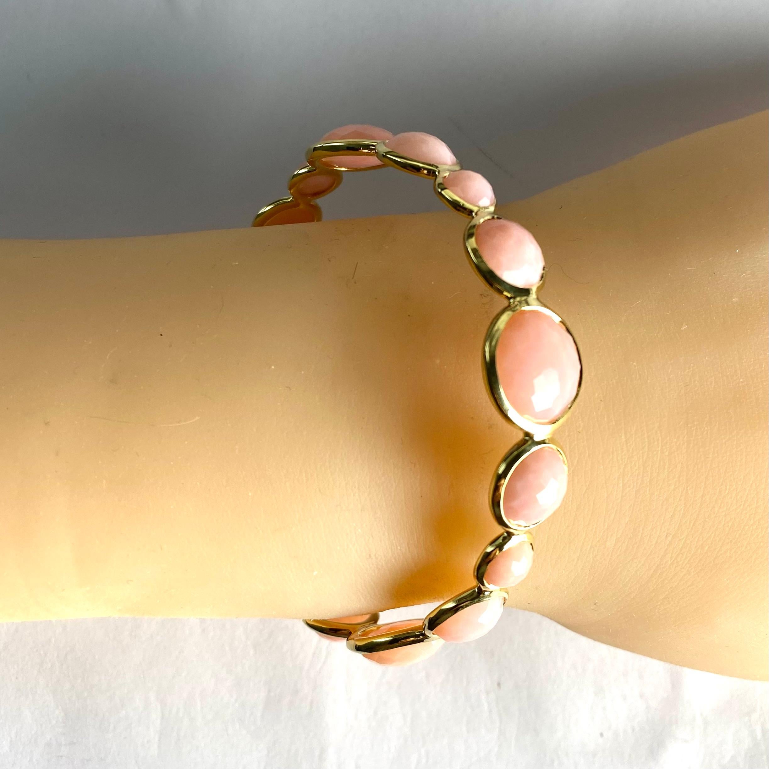 Women's or Men's Vintage Ippolita 18K Gold Cabochon Rose Quartz Lollipop Bangle Bracelet