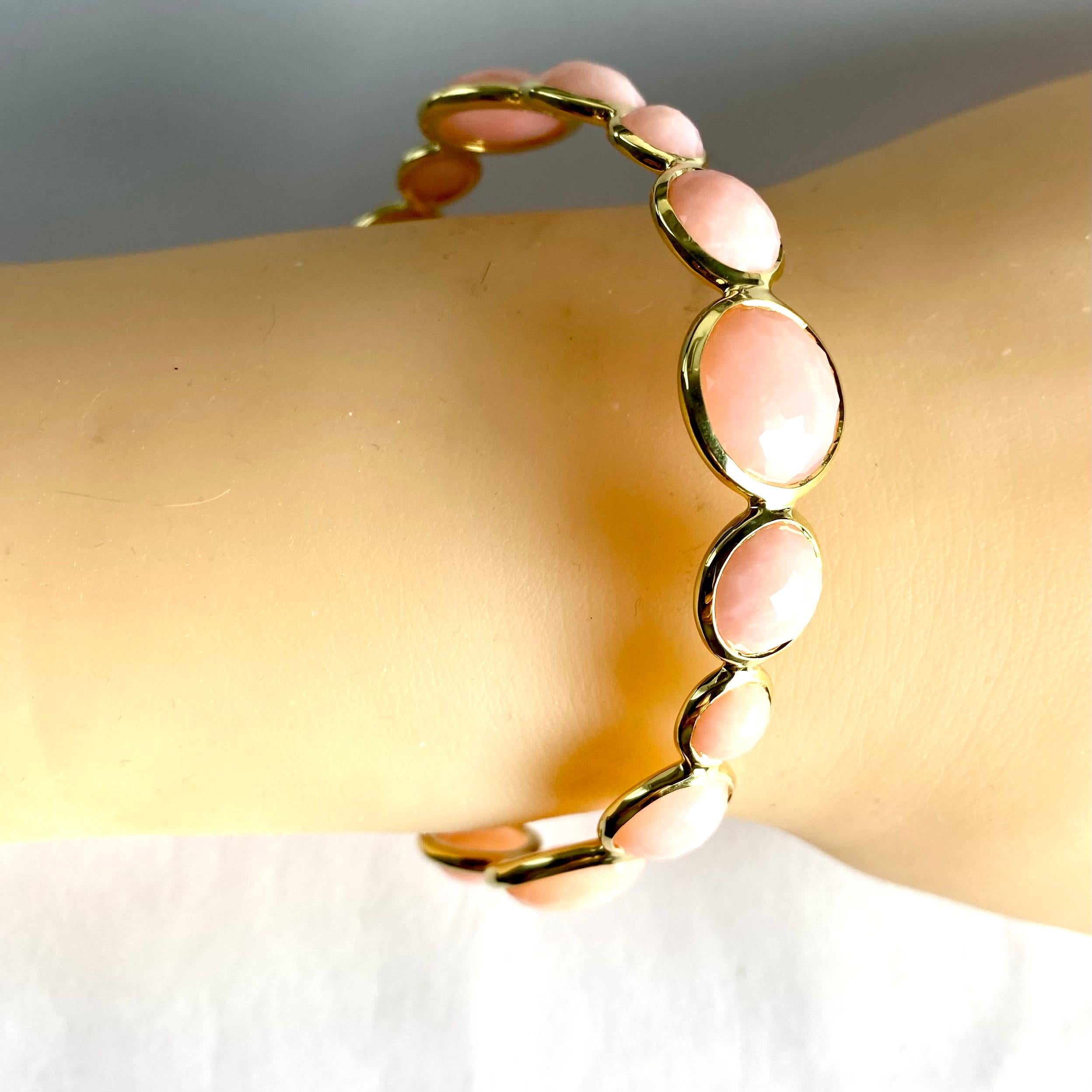 Vintage Ippolita 18K Gold Cabochon Rose Quartz Lollipop Bangle Bracelet 2