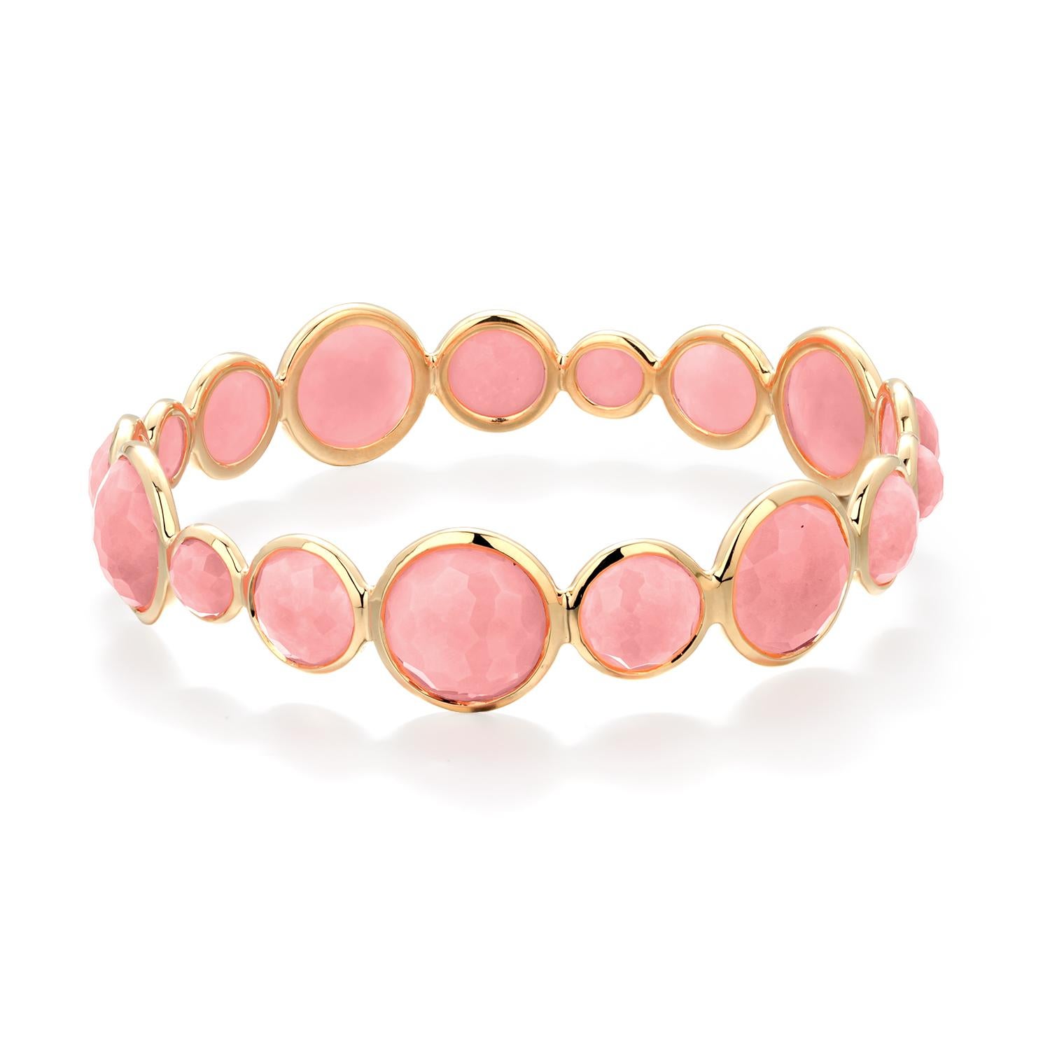 Vintage Ippolita 18K Gold Cabochon Rose Quartz Lollipop Bangle Bracelet 4