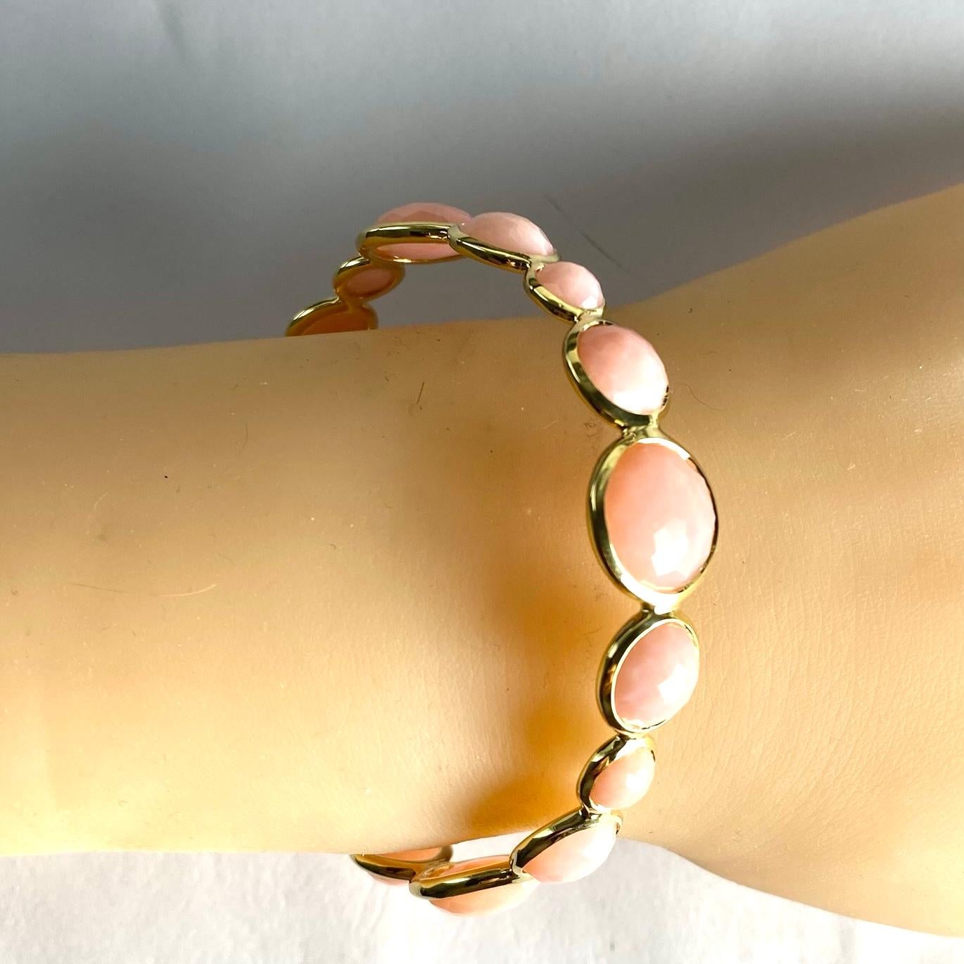 Vintage Ippolita 18K Gold Cabochon Rose Quartz Lollipop Bangle Bracelet 5
