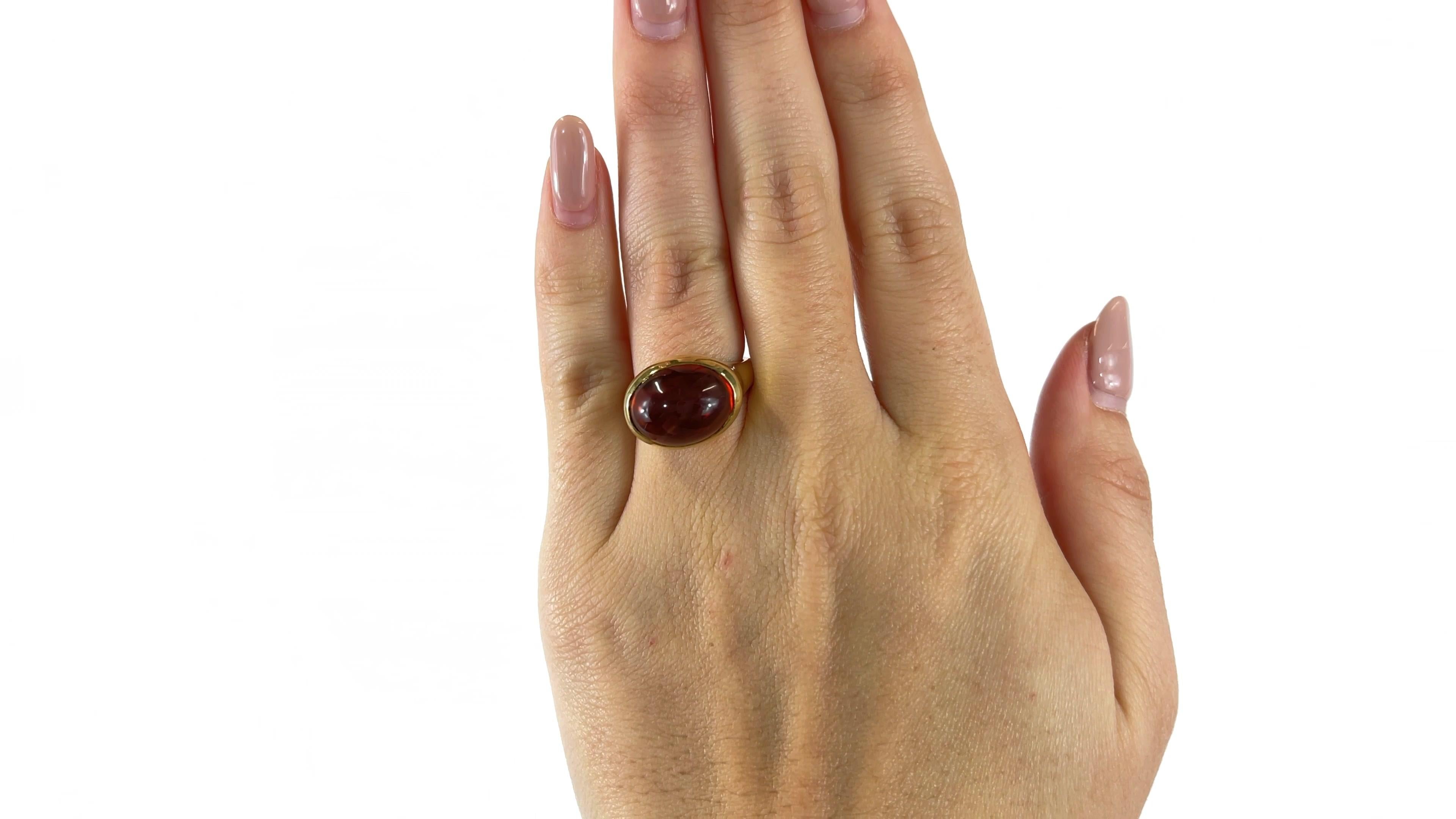 One Vintage Ippolita Citrine 18 Karat Gold Ring. Featuring one cabochon cut citrine weighing approximately 8.00 carat. Crafted in 18 karat yellow gold, signed Ippolita, with purity mark. Circa 2000s. The ring is a size 5 and may be resized. 

About