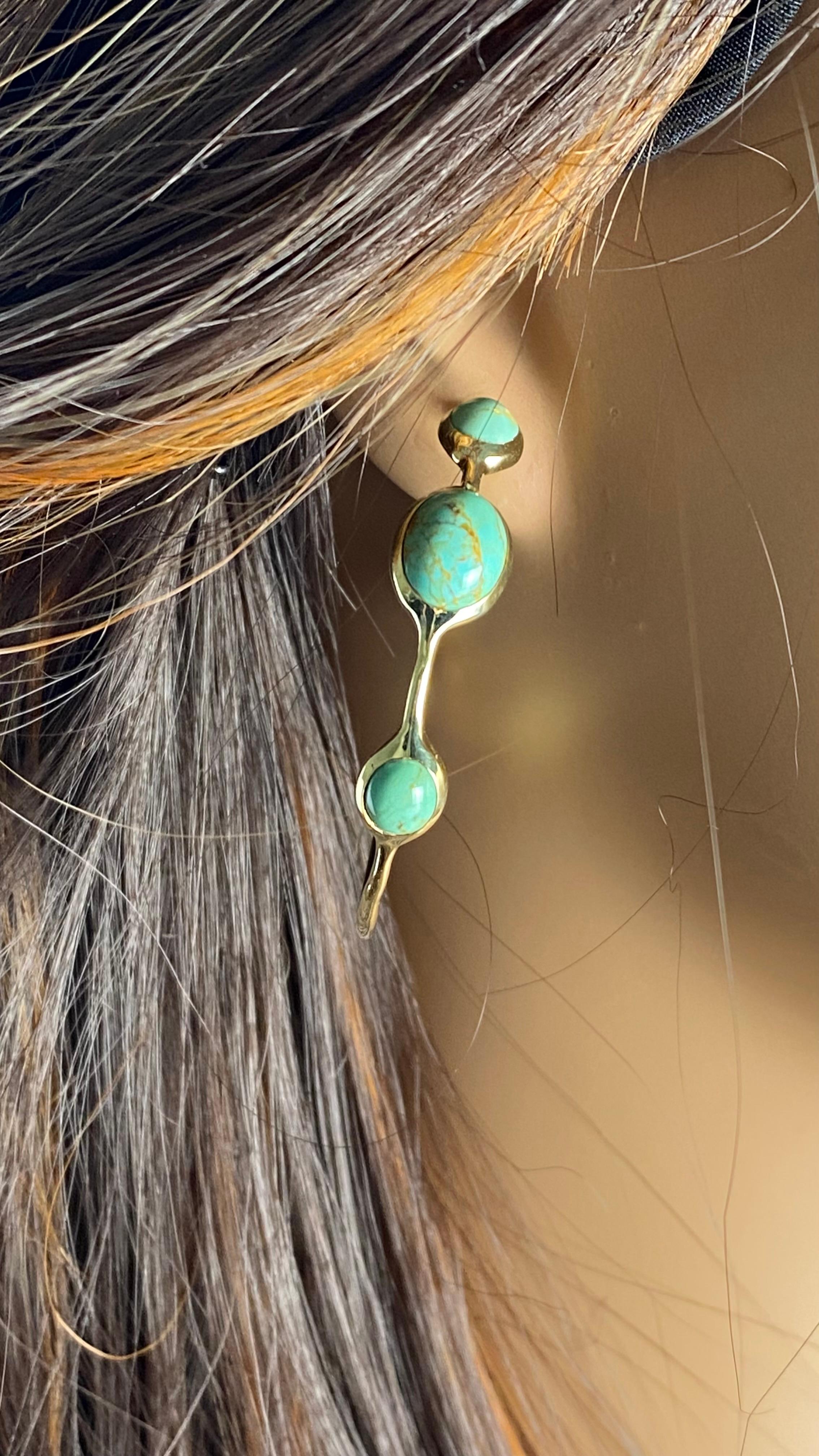 Vintage Ippolita Trending  18K Gold Hoop Earrings Cabochon Turquoise  1.25 Inch For Sale 9