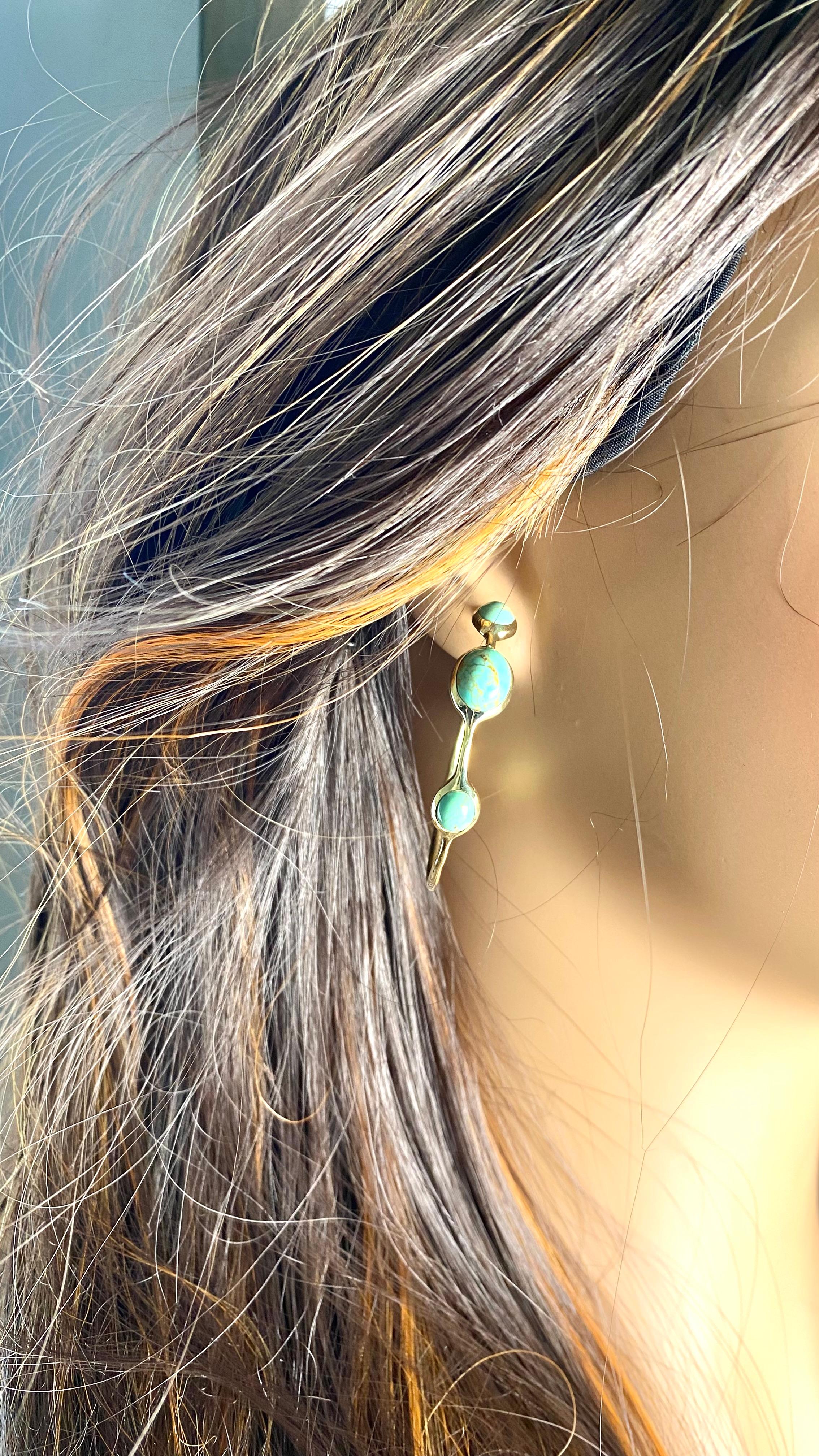 Vintage Ippolita Trending  18K Gold Hoop Earrings Cabochon Turquoise  1.25 Inch For Sale 10