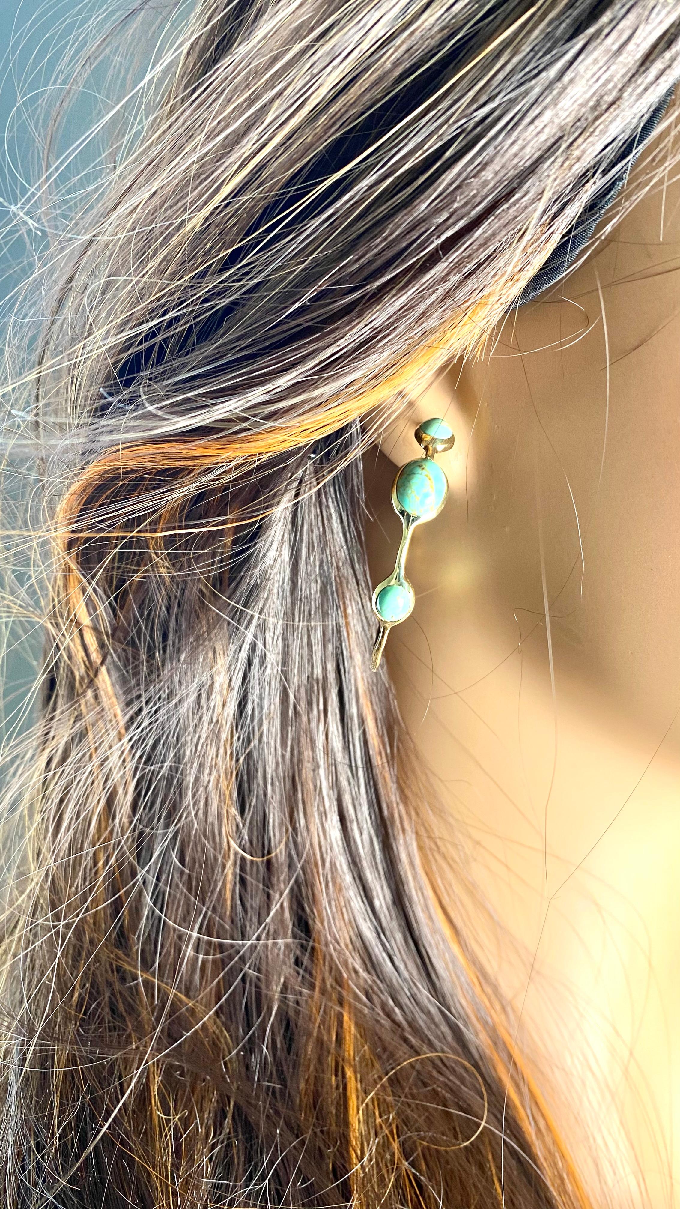 Vintage Ippolita Trending  18K Gold Hoop Earrings Cabochon Turquoise  1.25 Inch For Sale 11