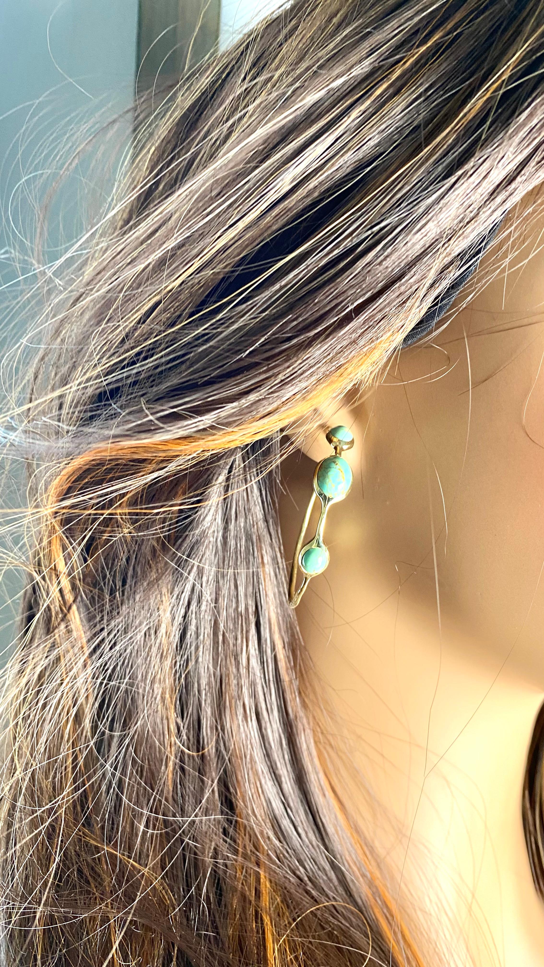 Vintage Ippolita Trending  18K Gold Hoop Earrings Cabochon Turquoise  1.25 Inch In Good Condition For Sale In New York, NY